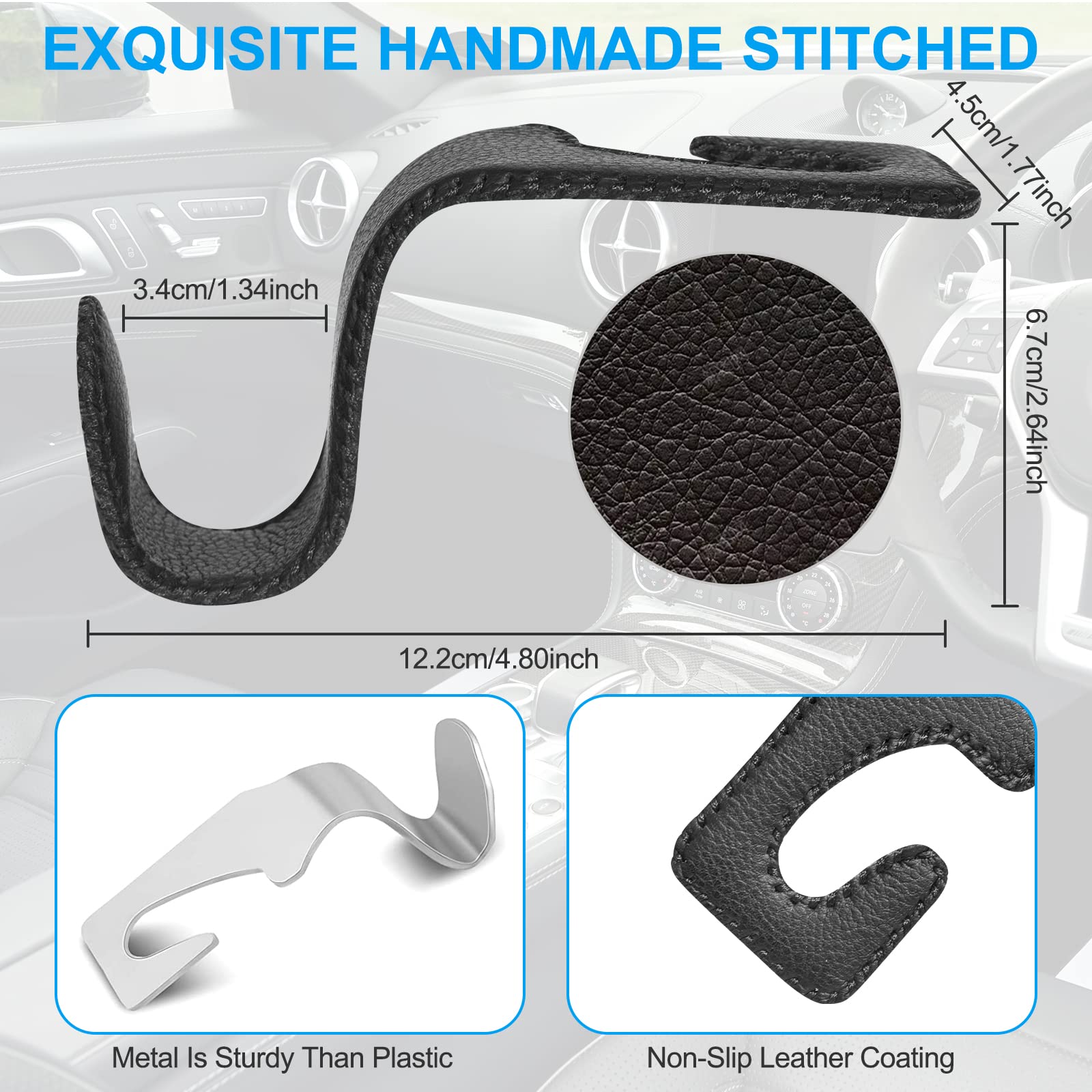 Eldhus Seat Hooks For Purses And Bags, 4 Pack Car Purse Holder For Grocery Bag Handbag Clothes, Metal Headrest Hooks Covered By