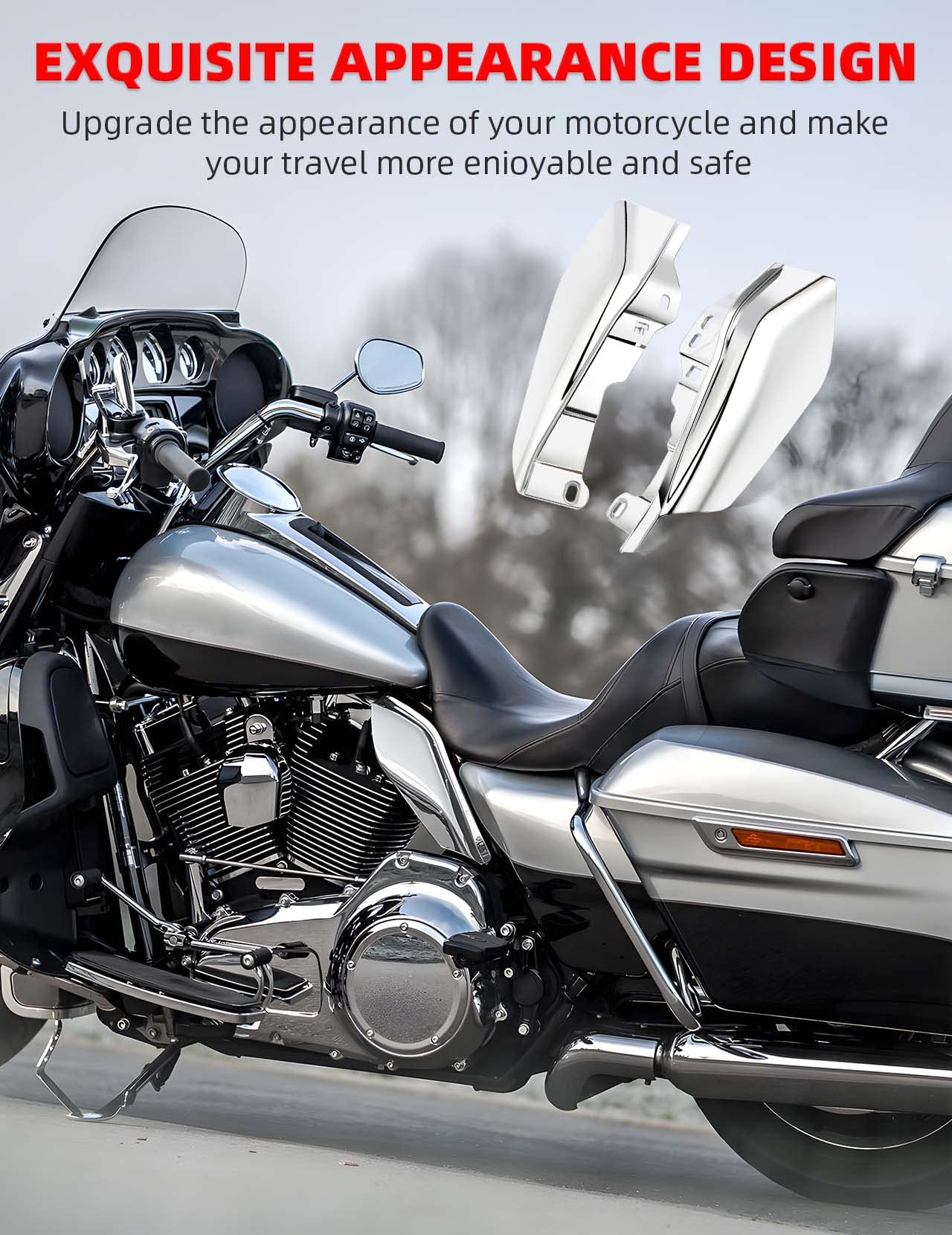 Amazicha Mid Frame Air Deflector Heat Shield Deflectors Compatible For Harley Davidson Touring Street Glide Electra Glide Road Glide Tri Glide Road King Cvo Ultra Limited 2009-2024(Chrome)