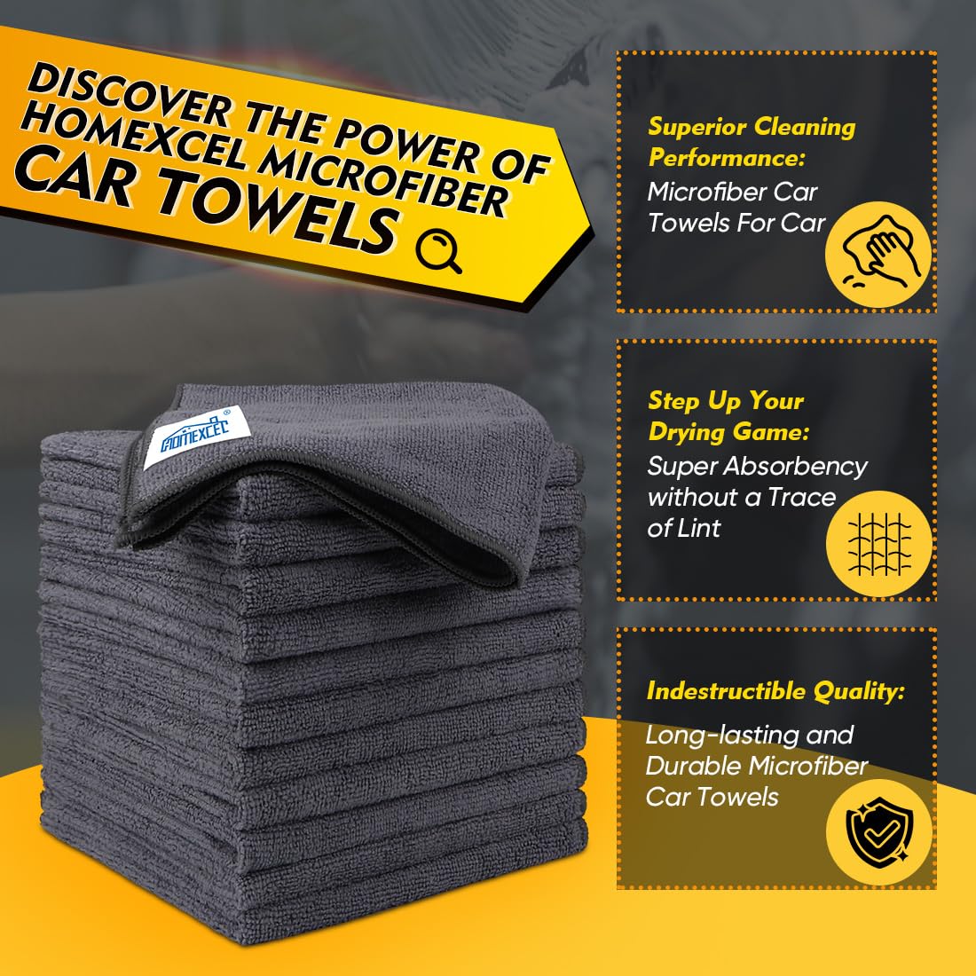 Homexcel Microfiber Cleaning Cloth 12 Pack, 12.5 X 12.5 Inch Microfiber Towels For Cars, Ultra Absorbent Car Washing Cloth, Lint