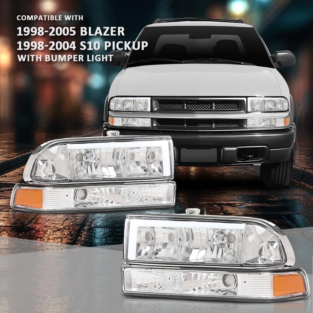 Cheda Led Front Headlights Assembly Headlamp Compatible With Chevy Blazer 1998-2005 & Fit Chevy S10 Pickup 1998-2004 Clear Lens