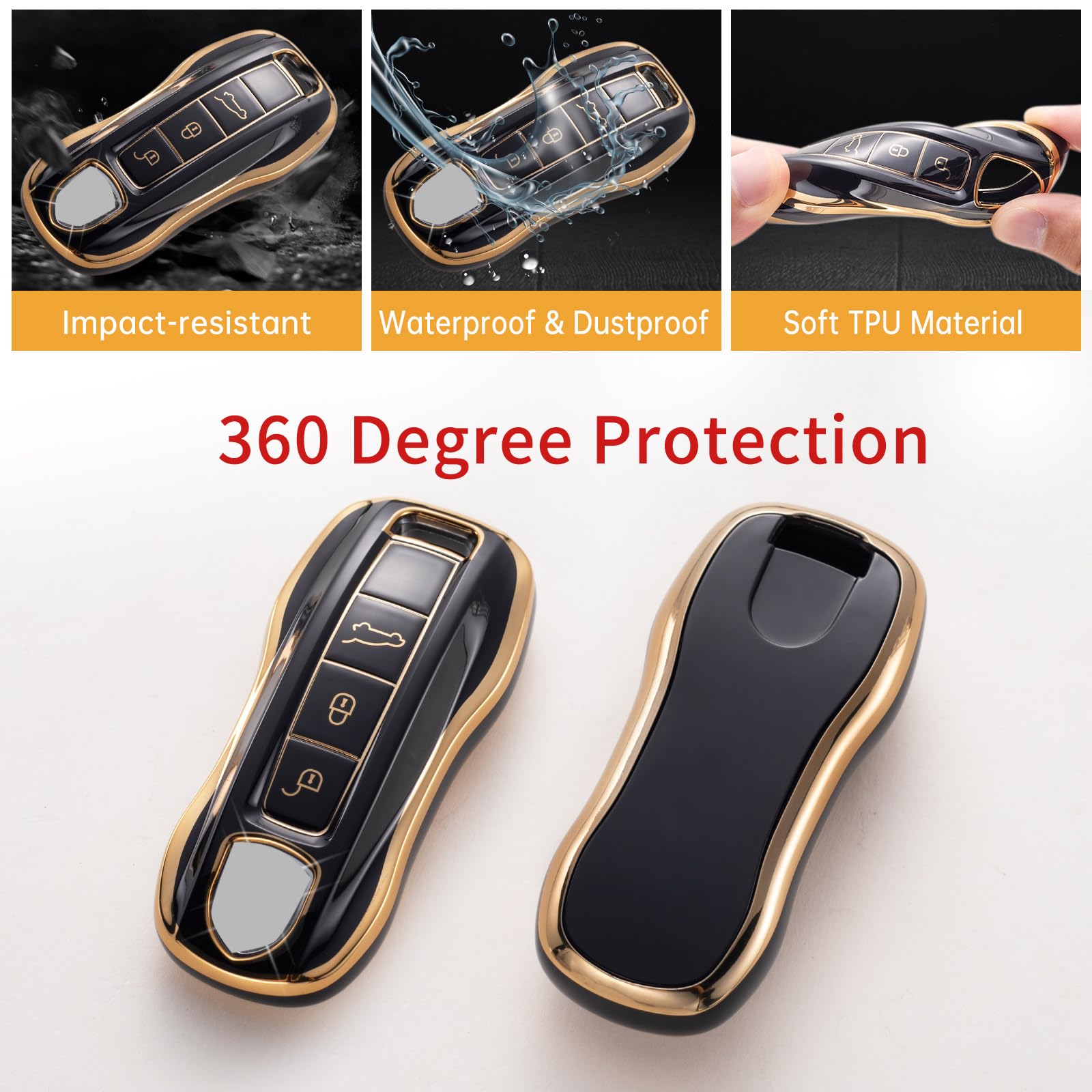 Gematay For Porsche Key Fob Cover With Keychain Lanyard, Soft Tpu Key Fob Protector Shell Compatible With Porsche 911 Cayenne Pa