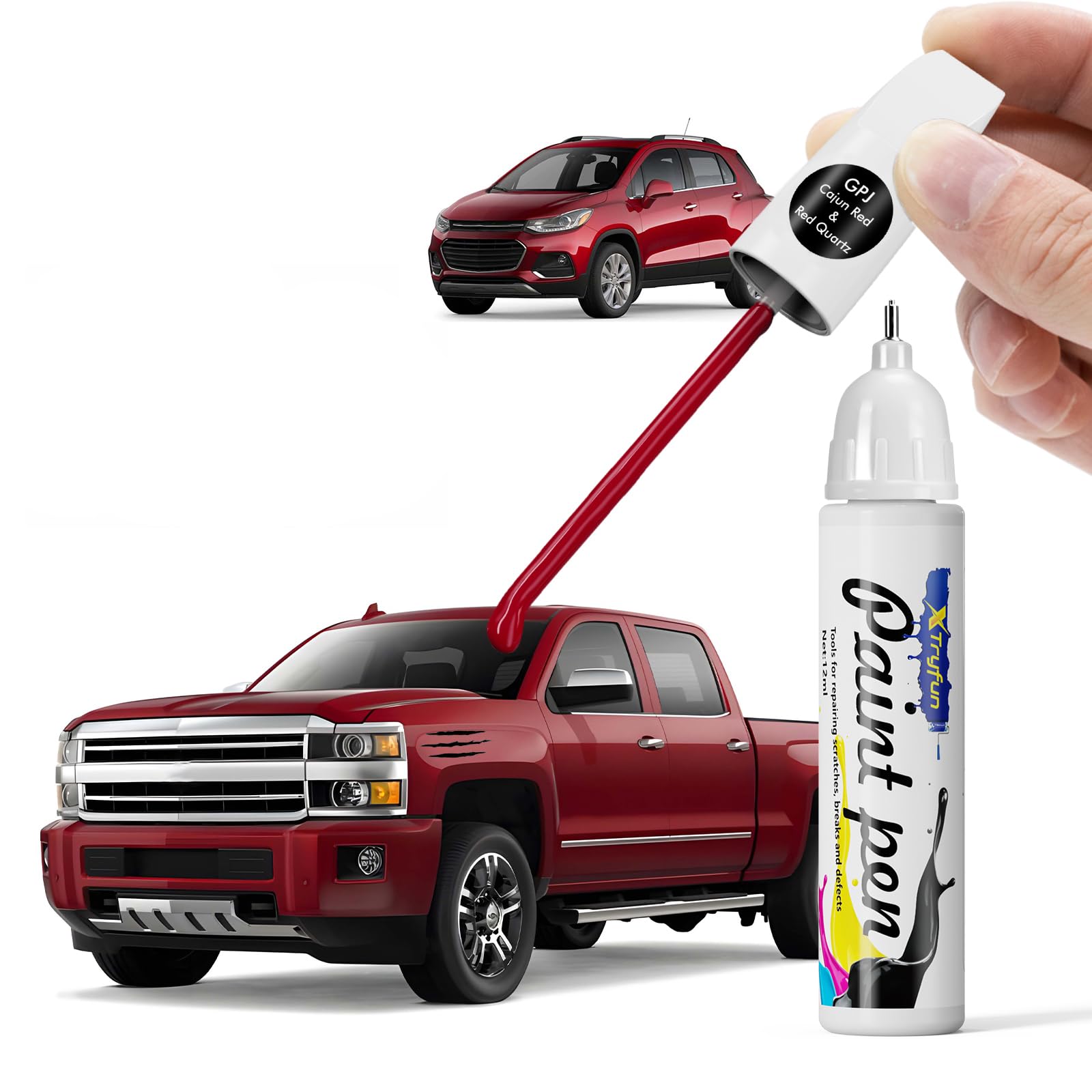 XTryfun GPJ/WA434B Cajun Red Touch Up Paint Compatible with Chevrolet, DIY Car Paint Scratch Repair, Automotive Paints, Quick & 
