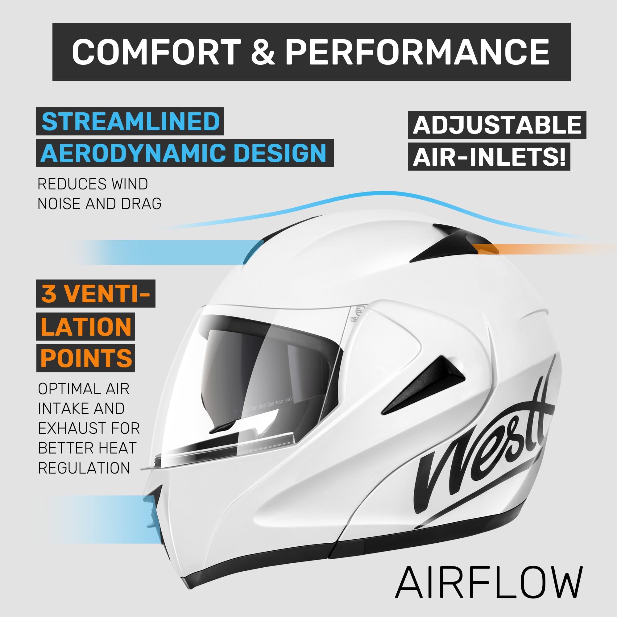 Westt Motorcycle Helmets Modular Motorcycle Helmet For Adults Motorbike Helmet Atv Helmet With Dual Visor For Men & Women Full F