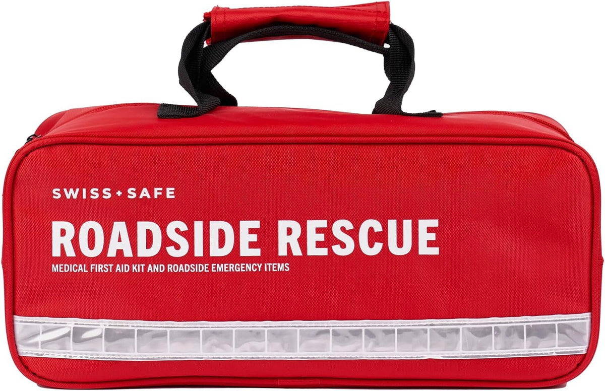 Swiss Safe Automotive Emergency Car Kit With Road Trip Must Haves Including 200 Pc Car First Aid Kit, Jumper Cables, Tow Rope, A