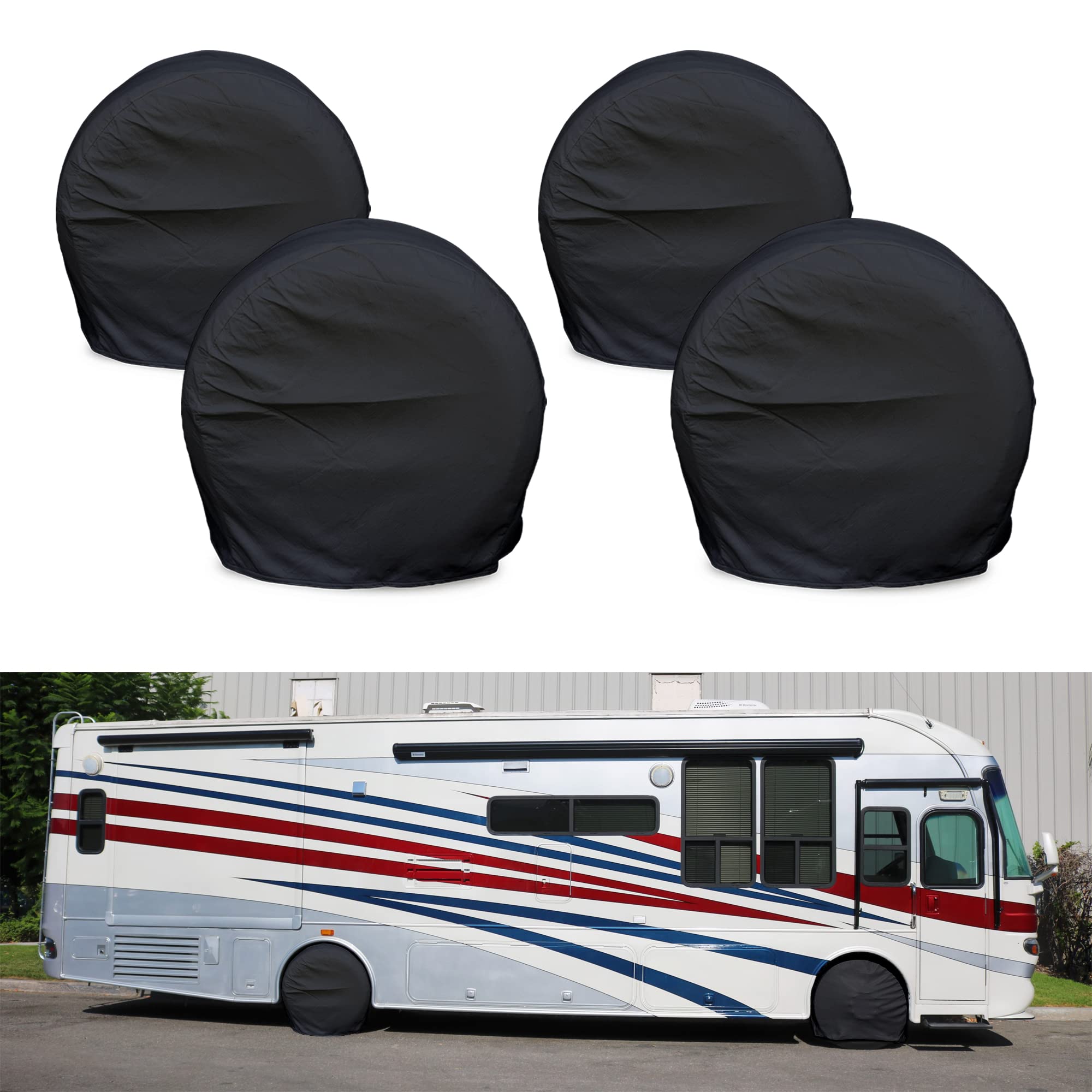 Leisure Coachworks Tire Covers For Rv Wheel, Set Of 4: Motorhome, Wheel Covers Waterproof Soft Vinyl Tire Protectors Tire Covers
