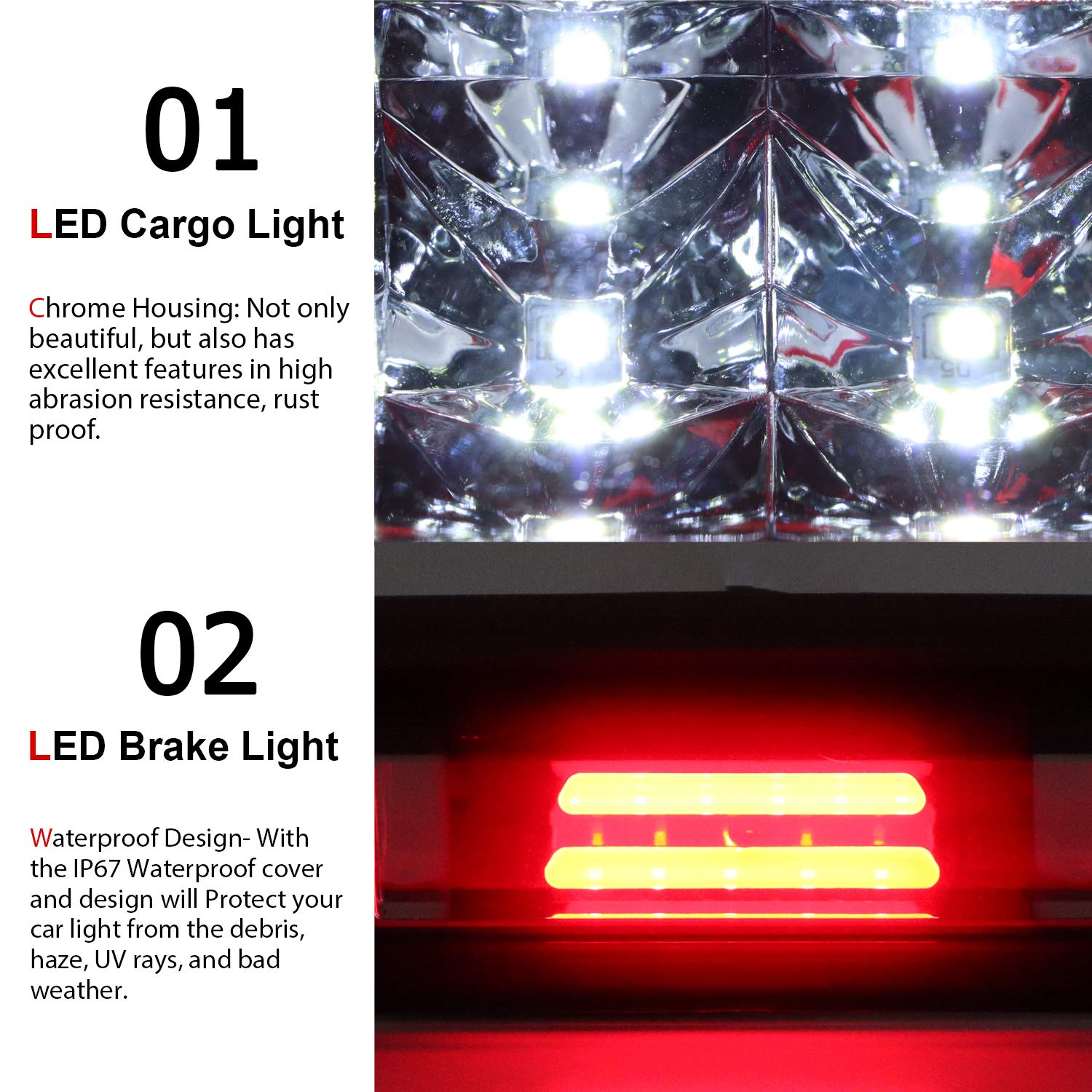 Tresound For 2007-2013 Chevy Chevrolet Silverado/Gmc Sierra 1500 2500Hd 3500Hd 3D Led Bar 3Rd Third Tail Brake Light Rear Cargo Lamp High Mount Stop Light Electroplating Housing (Red)