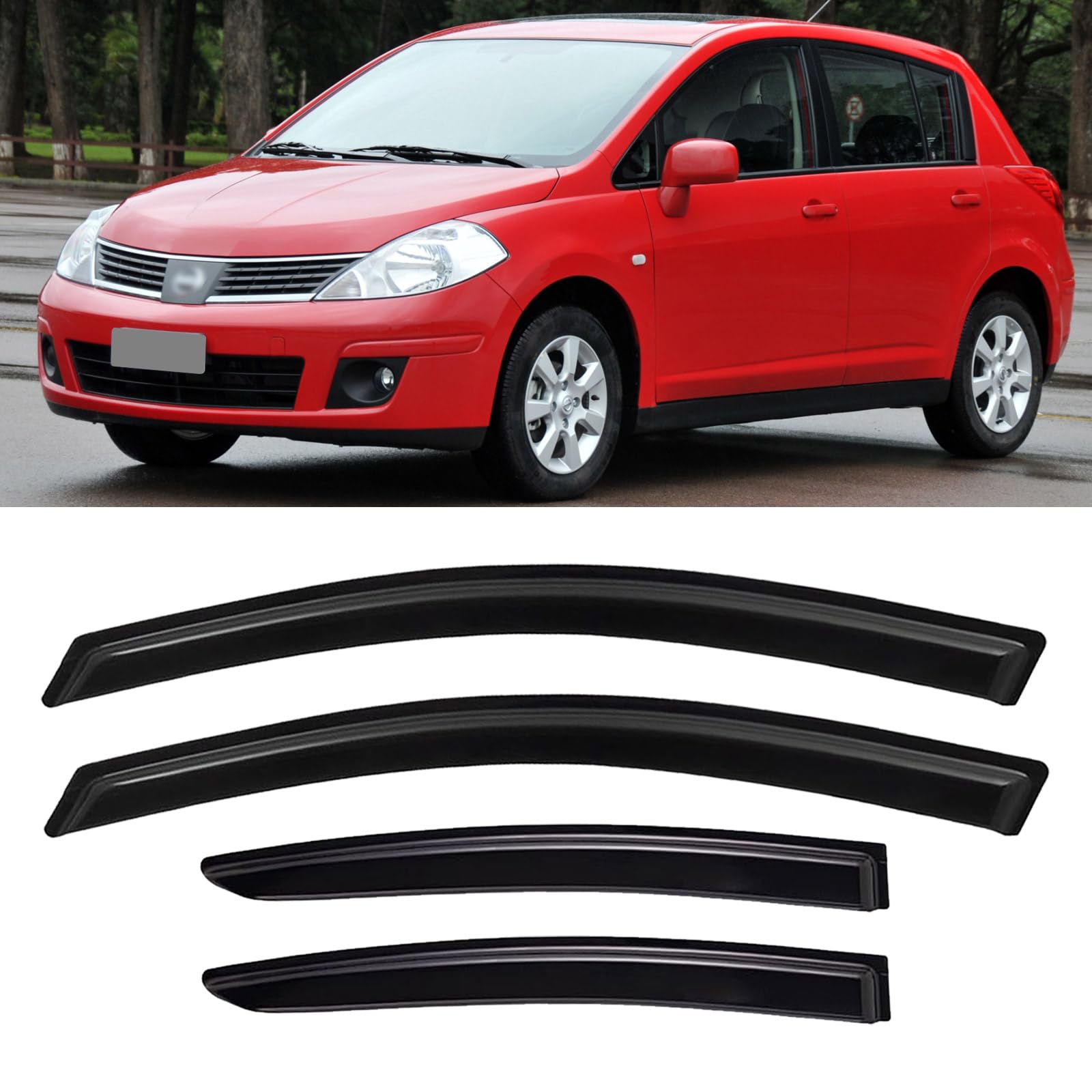 Window Visors Rain Guards Shield for 2007-2012 Nissan Versa Hatchback, Out-Channel Window Vent Wind Deflectors Visors Shades for