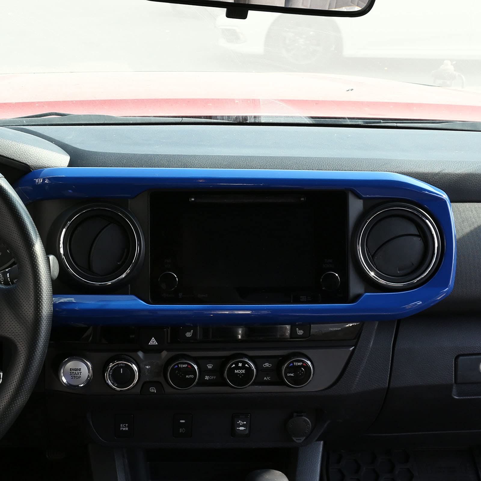 Car Abs Inner Look Central Console Dashboard Panel Cover Trim Fit For Toyota Tacoma 2016 2017 2018 2019 2020 2021 2022 2023 Console Dashboard Decorative Border Frame (Blue)