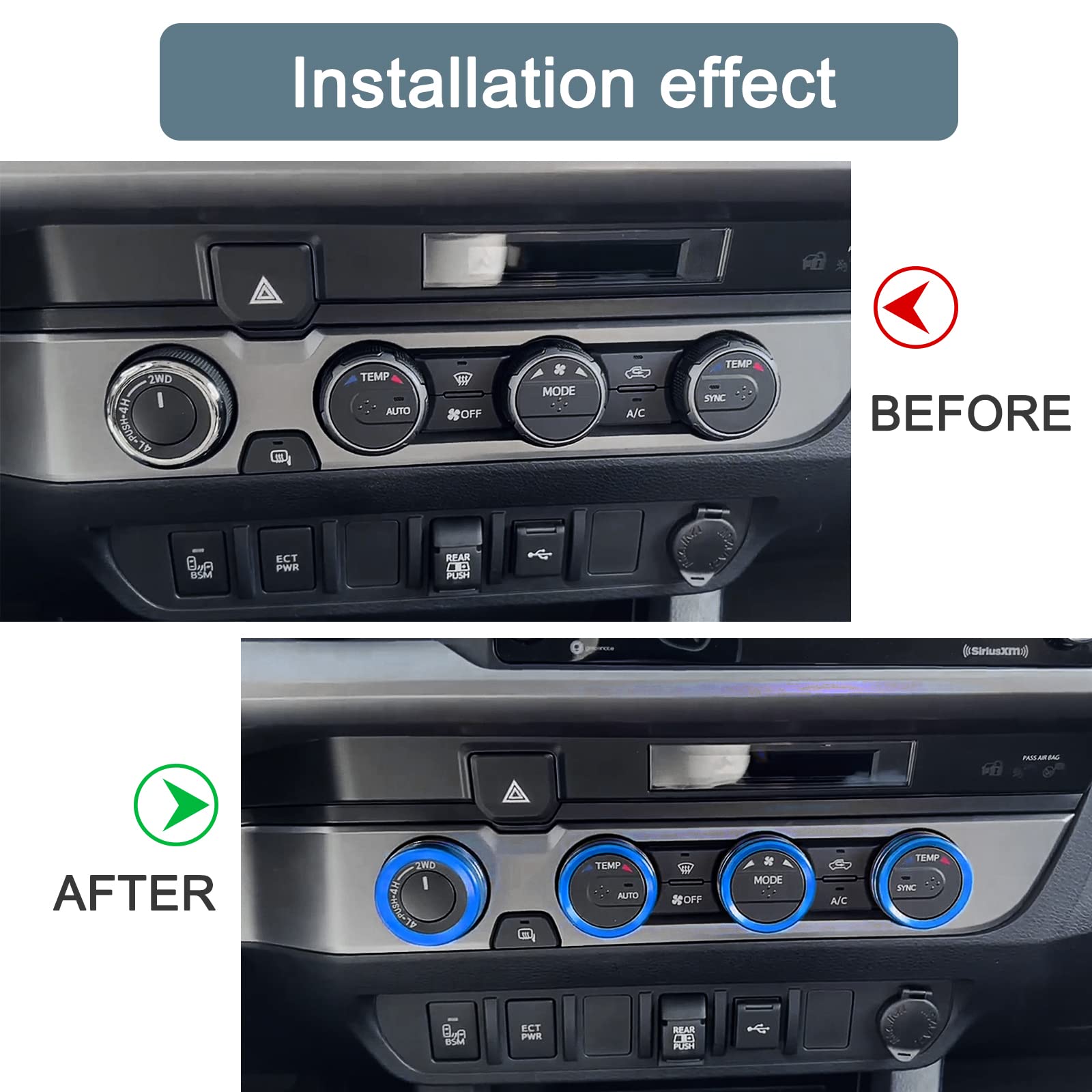 Jkcover Interior Decorated Button Knob Covers Compatible With Toyota Tacoma 2016-2019 2020 2021 2022 2023, 4Wd Temp Air Conditio