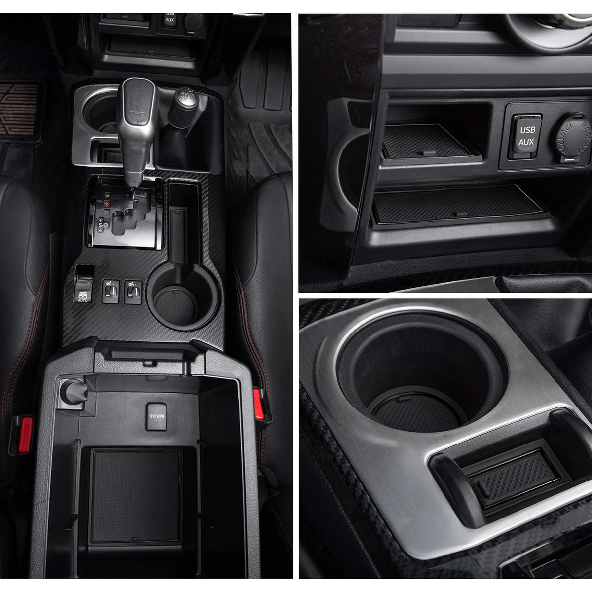 Jdmcar Premium Cup Holder, Console, And Door Pocket Inserts Kit Compatible With 2023 Toyota 4Runner 2010-2019 2020 2021 2022 - Custom Liner Accessories (2 Row, Black Trim)-27Pc Set