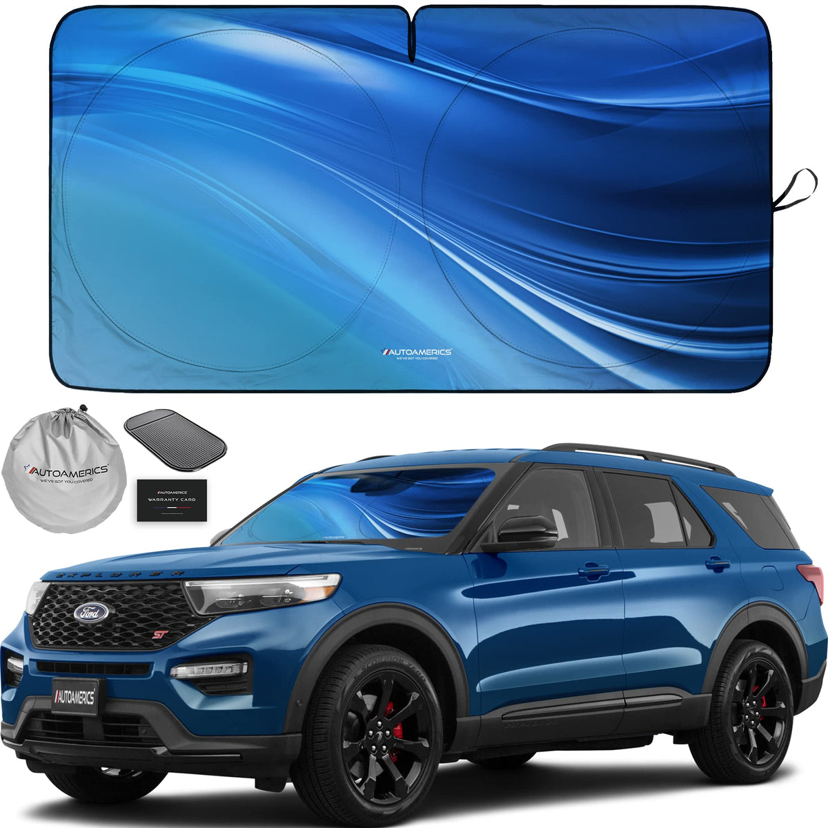Autoamerics 1-Piece Windshield Sun Shade - Ocean Wave Foldable Car Front Window Sunshade For Most Cars Suv Truck - Heat Blocker