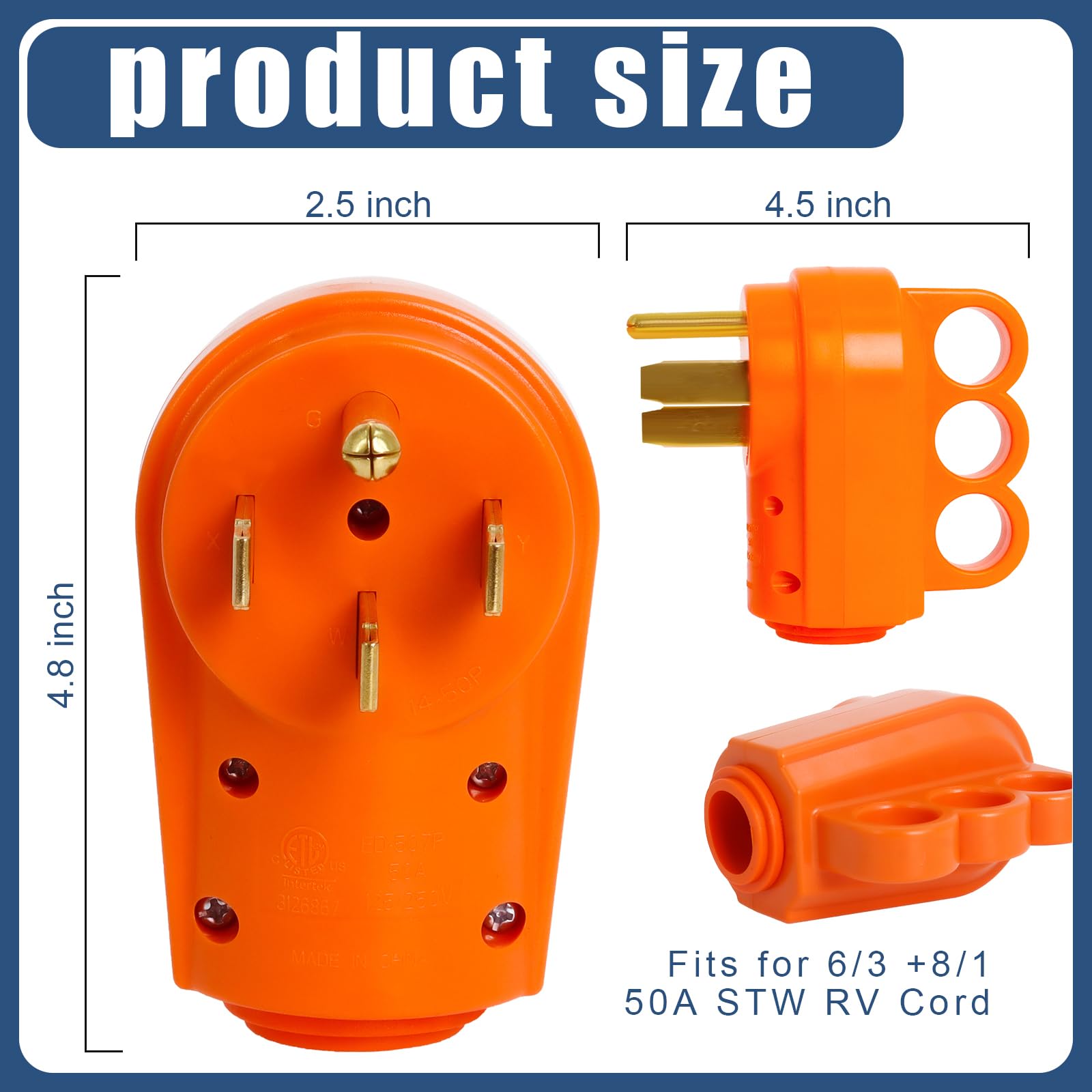 50 Amp Male And Female Rv Plug Set 14-50P/50R Rv Power Cord Male/Female Replacement Socket Plug Combo Kit 125/250V For 6/3 + 8/1