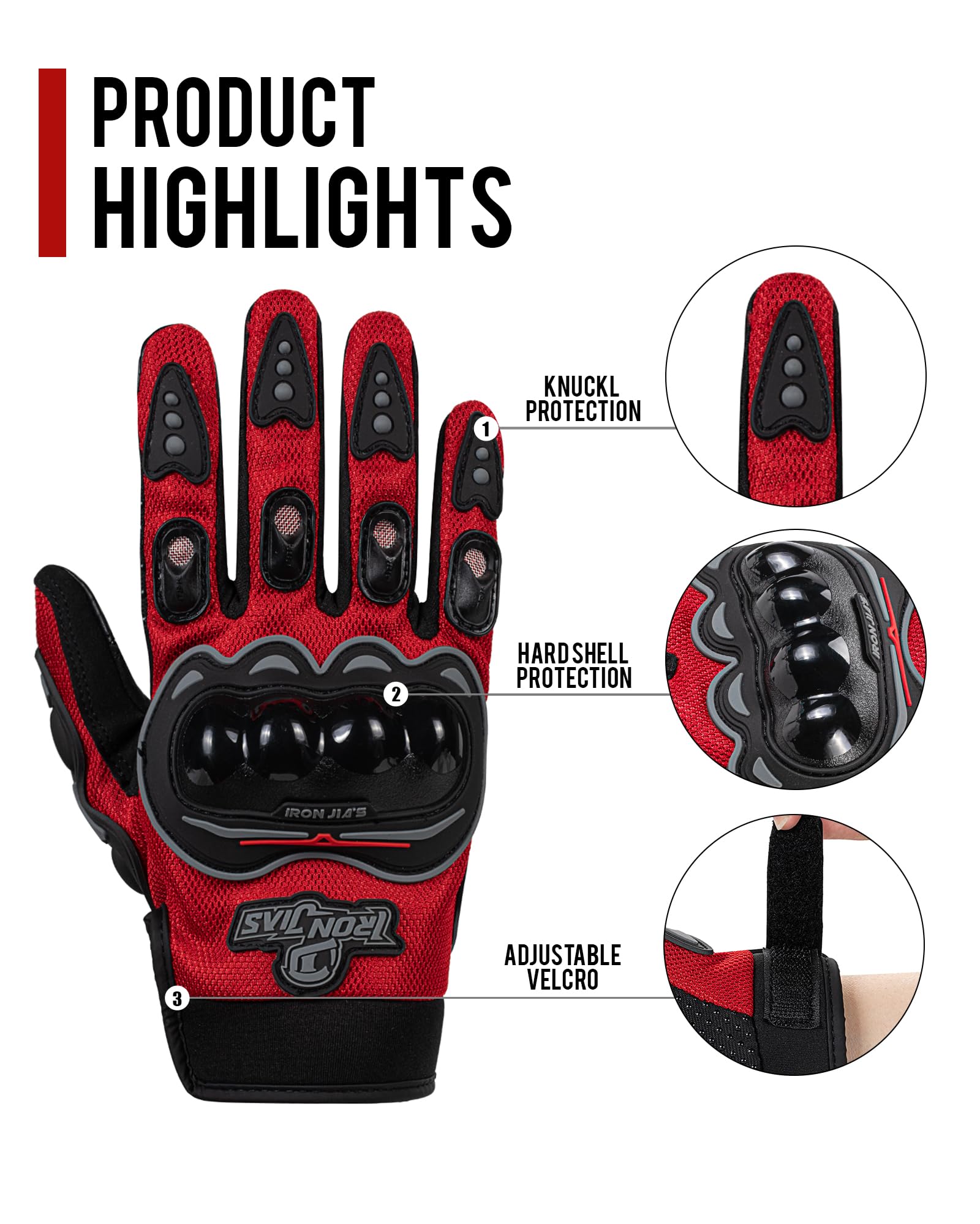 Iron Jia'S Motorcycle Gloves Motorbike Red Short Sports Leather Summer For Touch-Screen