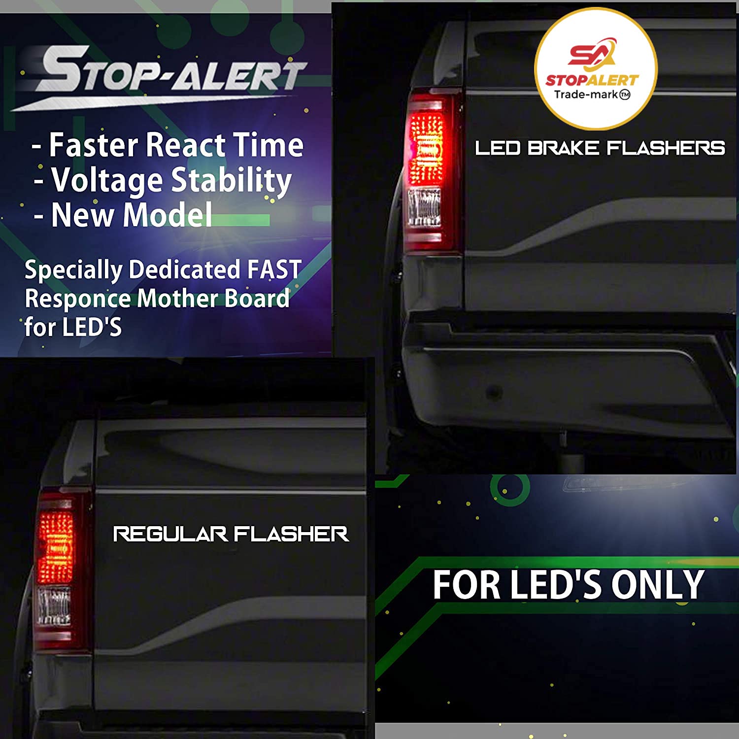 Stop-Alert Fastflash 60 Watts Brake Flasher Tail & Stop Light Strobe 50X Fastest Preprogrammed 3 Blink Pattern Sequence - Led &