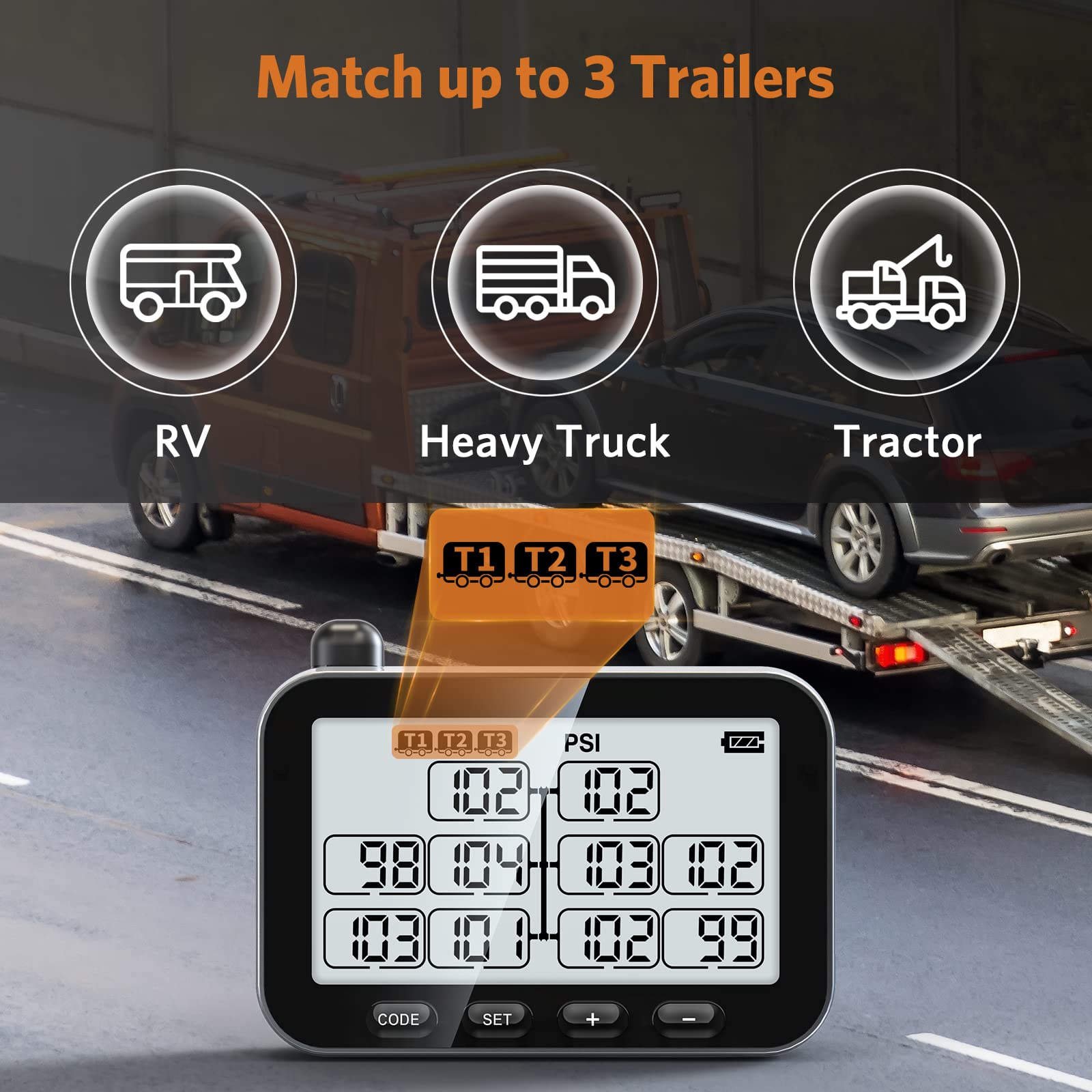 Guta Trailer Tire Pressure Monitoring System, Rv Tpms With 6 Sensors, 6 Alert Modes, Signal Booster, Power Saving Display, Long