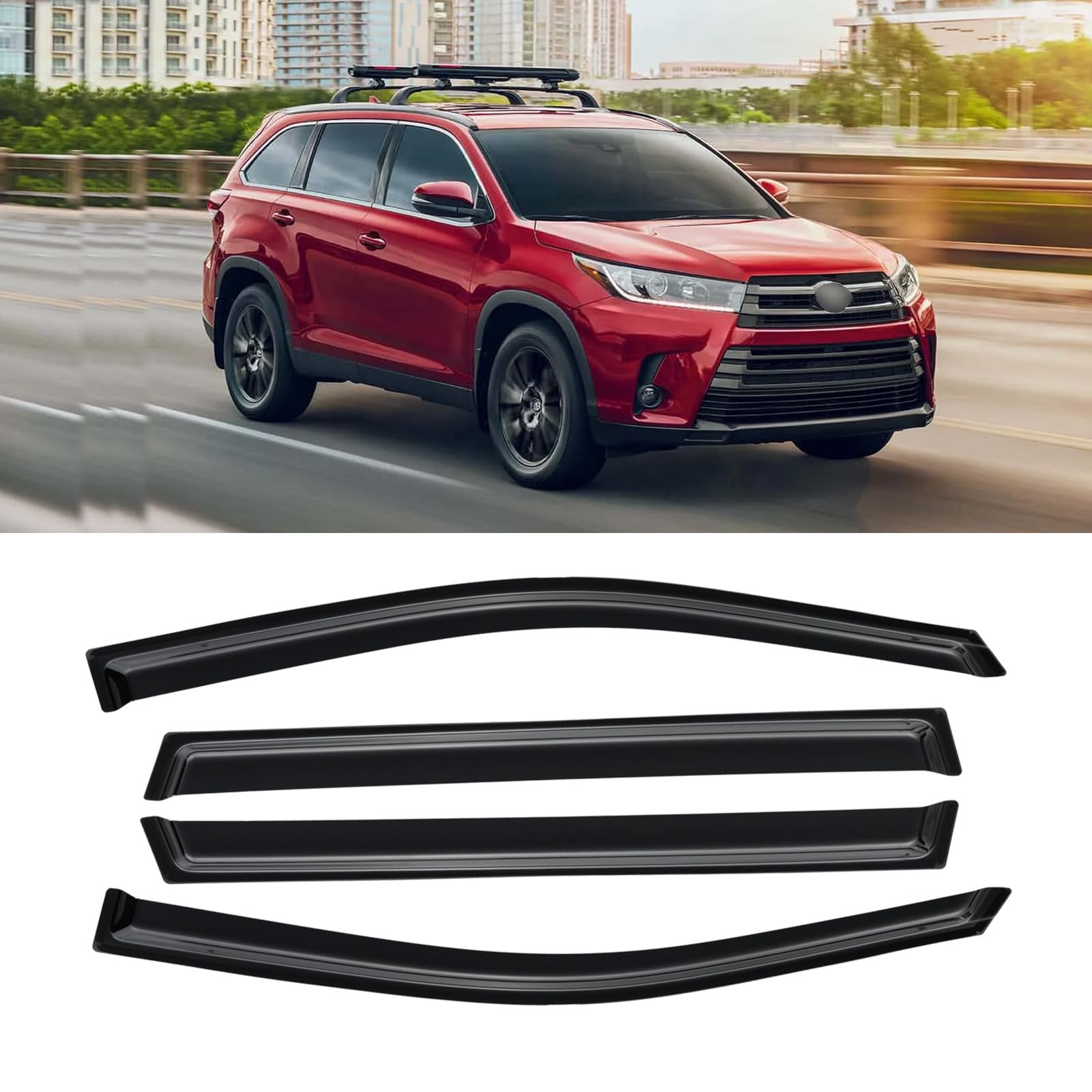 Window Visor For 2014-2019 Toyota Highlander, Out-Channel Rain Guards Shields Vent Shade Deflector Wind Dark Smoke Ventshade Ven