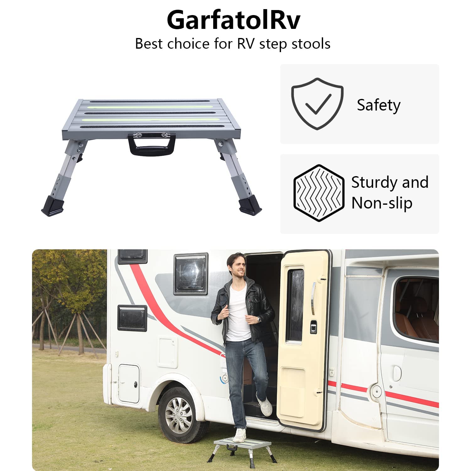 Garfatolrv 19     14.5    Large Rv Steps With Glow In The Dark Tapes Adjustable Rv Step Stool Aluminum Rv Step Supports Up To 15