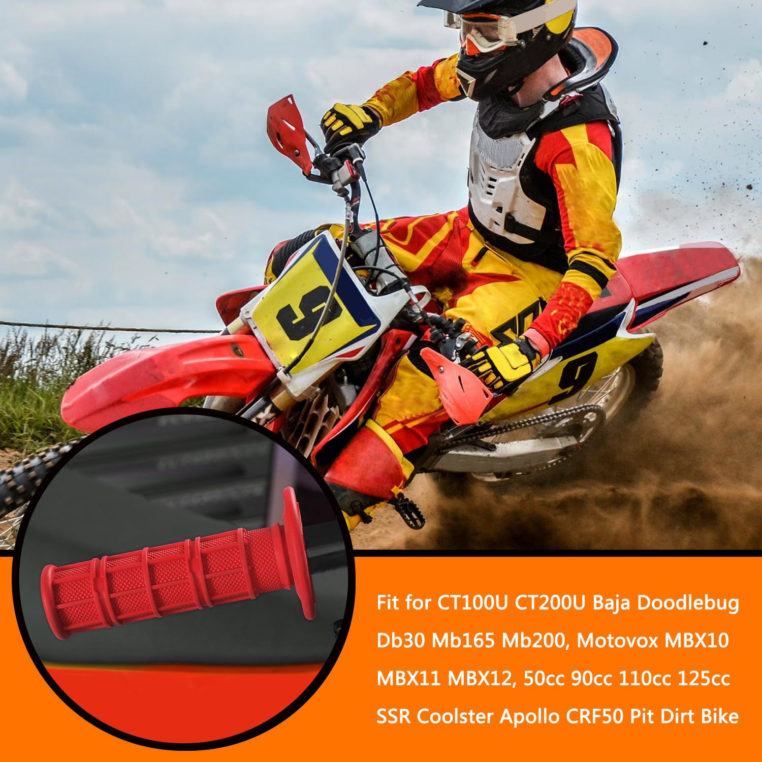 Holato 22Mm 7/8 Throttle Handle Grips Cable Clamp On Off Switch For Coleman Ct100U Ct200U Baja Doodlebug Db30 Mb165 Mb200 50Cc 90Cc 110Cc 125Cc Ssr Coolster Apollo Crf50 Pit Dirt Bike (Red)