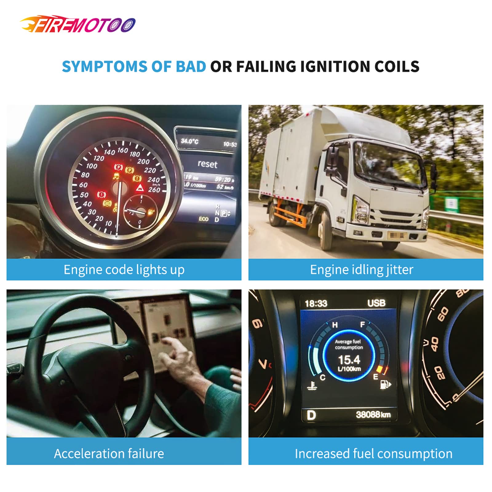 Firemotoo Pack Of 4 Ignition Coil Pack Compatible With 2007-2015 Mini Cooper/ 2011-2016 Cooper Countryman L4 1.6L, Replacement F