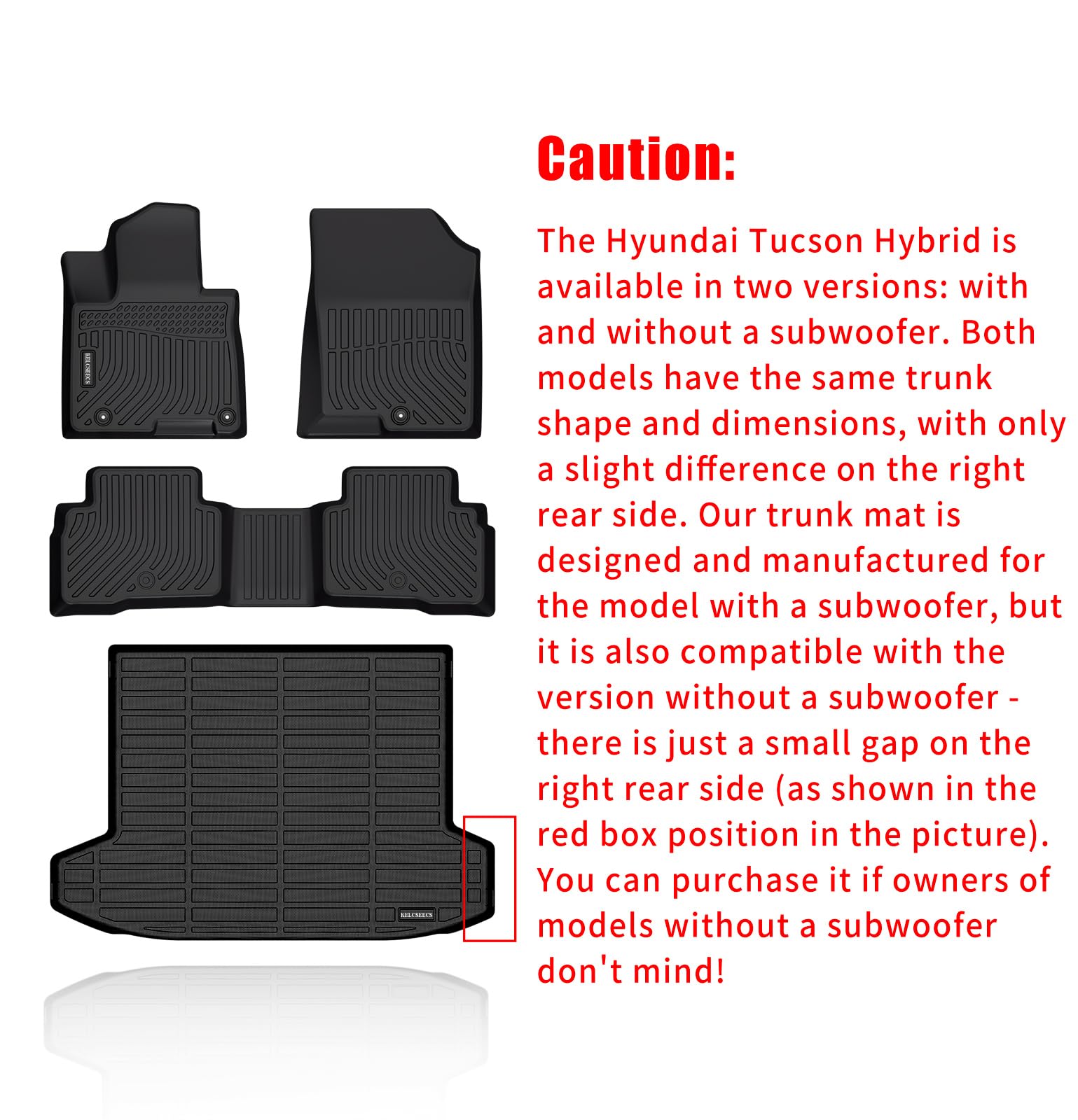 Kelcseecs All Weather Floor Mats & Cargo Liner For 2025 2024 2023 2022 Hyundai Tucson Hybrid Car Mats Cargo Mat Floor Liners Tru