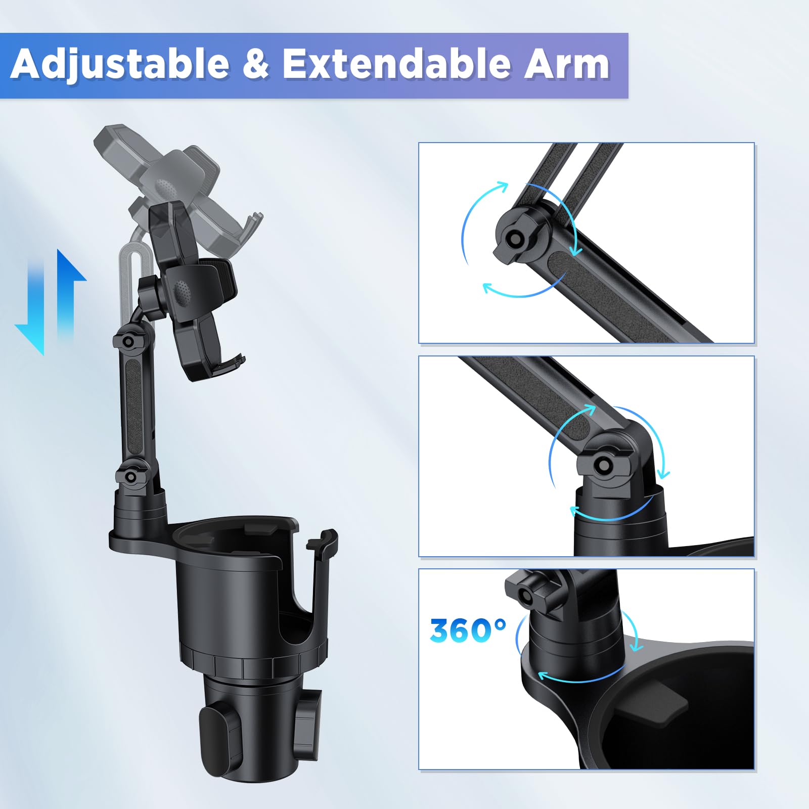 OUTXE Car Cup Holder Expander+Phone Mount, Adjustable Large Cupholder Extender Extra Expandable Drink Adapter Universal for Auto