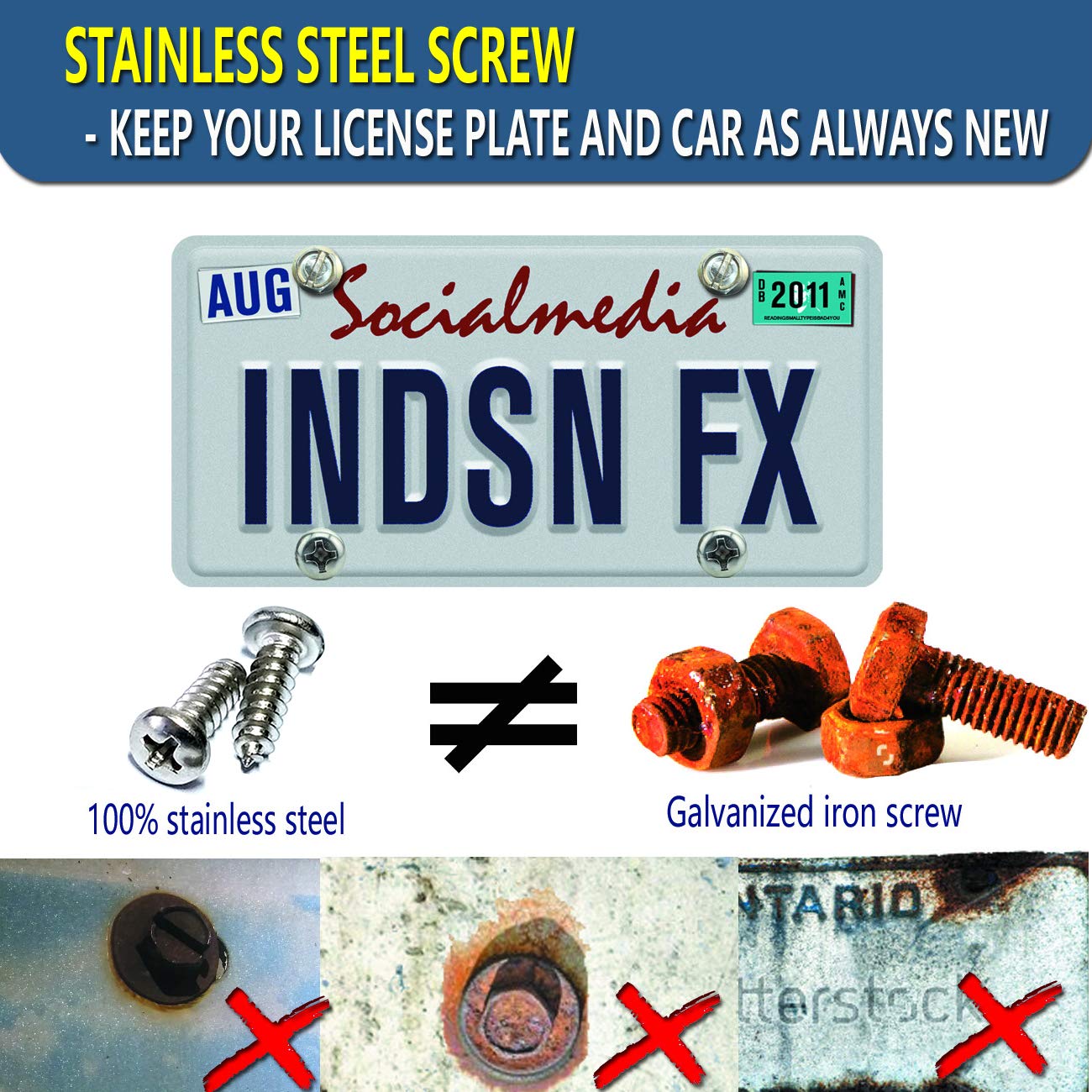 Zxfoog Stainless Steel License Plate Screws-Rust Proof Car Tag Bolts For Fastening Front Or Rear License Plate Frames With Screw