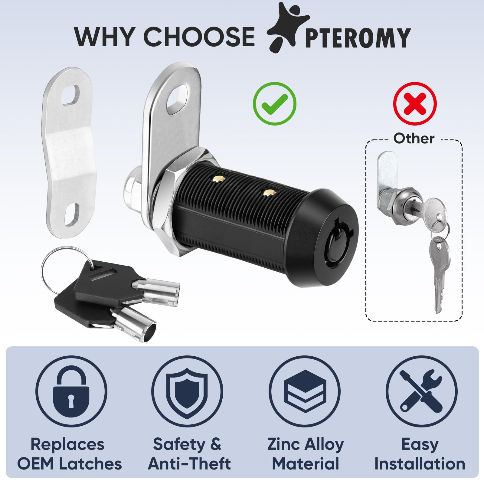 Pteromy 5 Pack Cabinet Lock With Keys, 5/8'' Heavy Duty Tubular Cam Lock For Rv Compartment Storage Locks, Full Set Of Rv Cam Lo