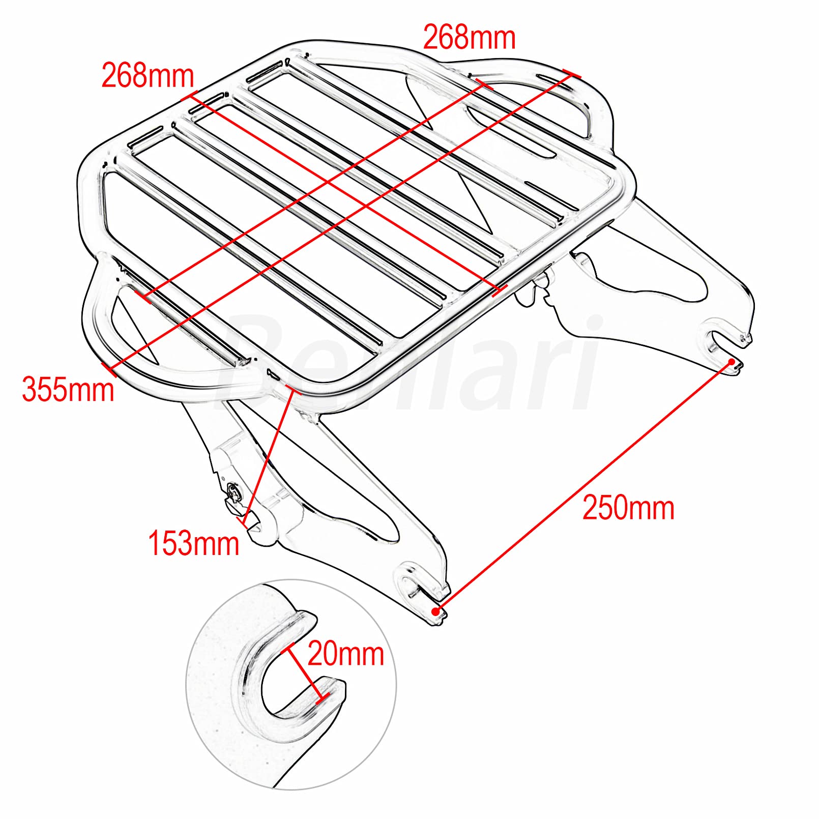 Benlari Chrome Detachable Luggage Rack 2-Up Mounting Rack Compatible For Harley Davidson Touring Road King Street Electra Glide