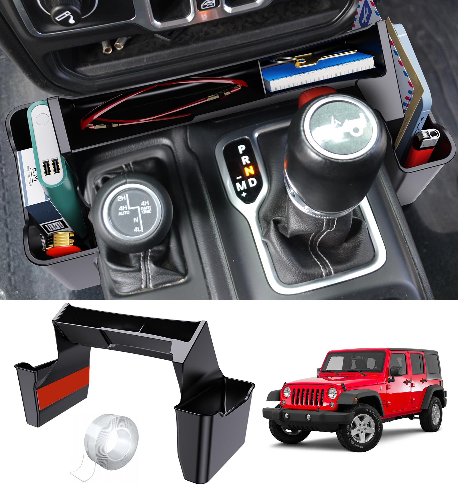 Eamplest Gear Shift Center Console Side Tray Organizer For Jeep Wrangler Jl Jlu 4Xe 2023 2022 2021 2020 2019 2018& Gladiator Jt 2020-2023 Interior Storage Accessories Shifter Storage Box