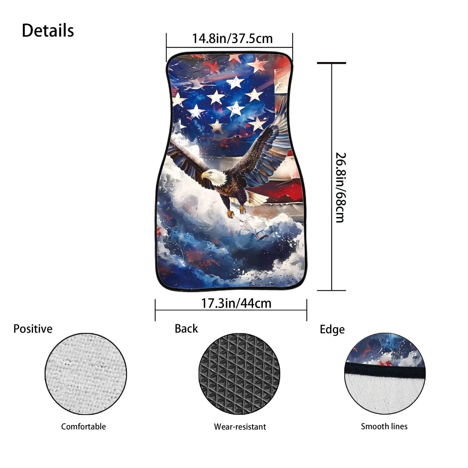 ELEQIN Car Floor Mat for SUV Front Mat Eagle American Flag 2piece Set Non-Slip Backing Carpet Auto Accessories All Weather Prote