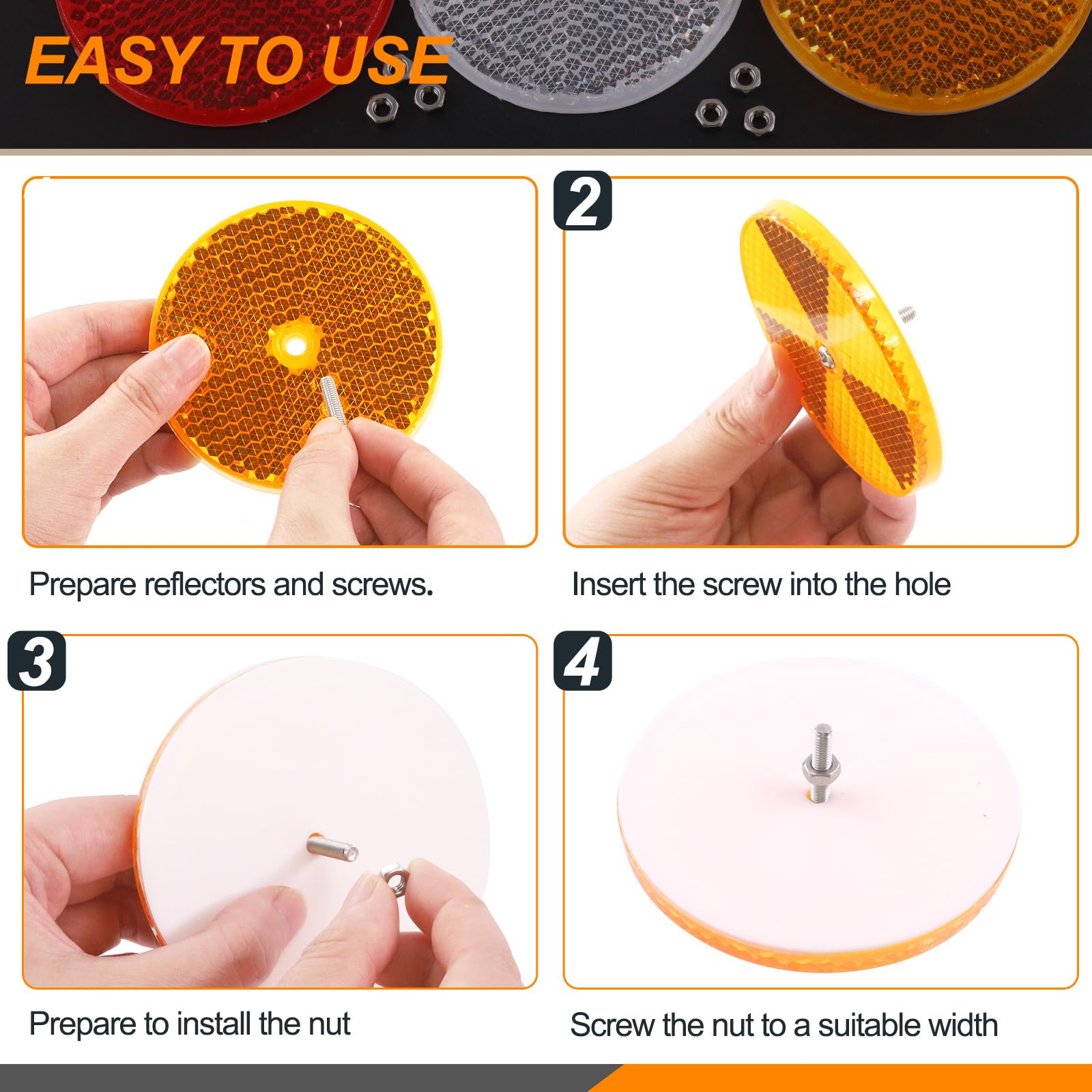 Rustark 12Pcs Red Front Reflector Round Reflector With 24Pcs 304 Mounting Bolts And Nuts Plastic Reflective Waterproof Safety Warning Trailer Reflectors Car Reflector For Driveway Dark Night