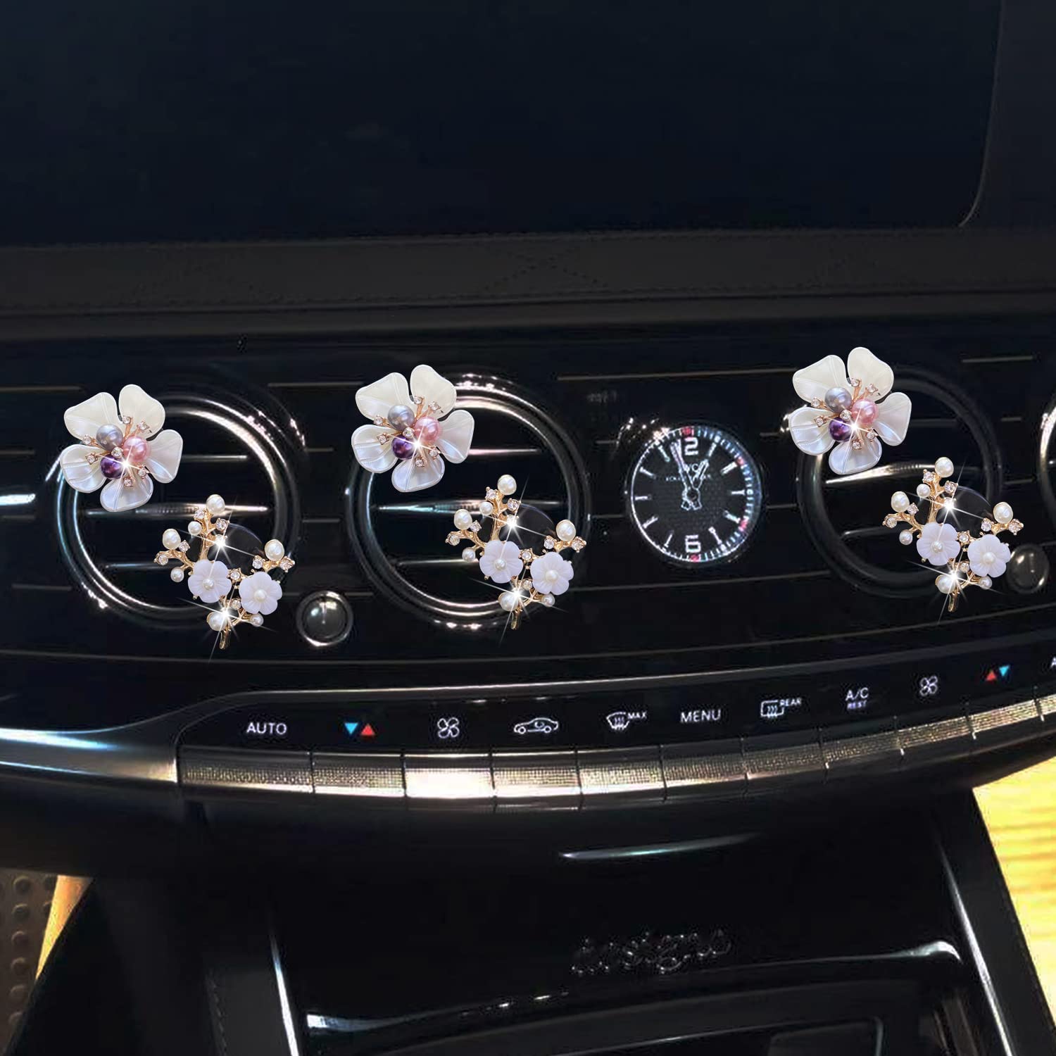 Bling Flower Air Vent Clips, 6 Pcs Cute Daisy Car Air Fresheners Vents Clips Car Diffuser Rhinestone Car Interior Decoration Charm Diamond Car Decor Bling Car Accessories For Women Girls