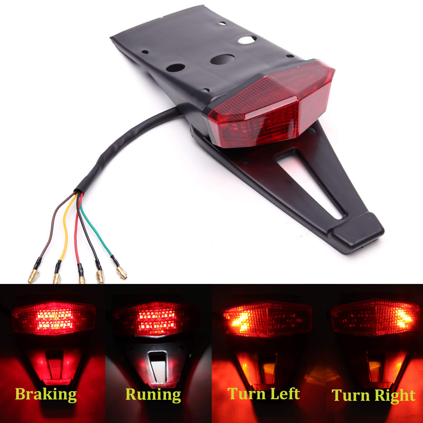 Rich Choices Rear Fender Mount Red Led Tail Light Brake Lamp Turn Signals License Plate Stop Light For Custom Off-Road Motorcycle Dirt Bike