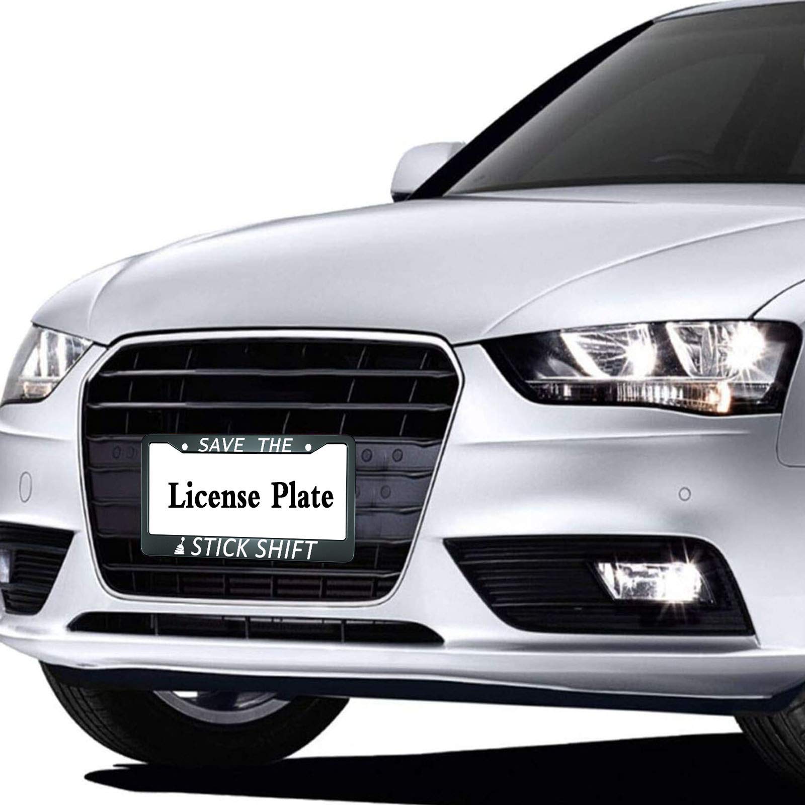 HOSNYE Metal License Plate Frame - Save The Stick Shift, 12 x 6 Inch, Model LPC-FrameA212, Fits US Standard Vehicles