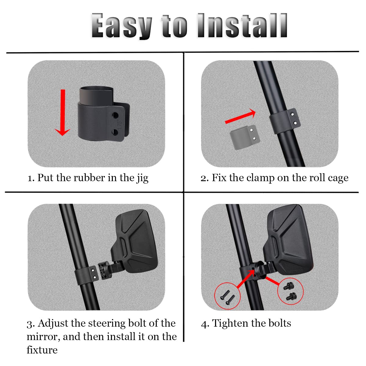 SHEJISI UTV Side Mirrors Fits 1.75''-2'' Inch Roll Cage, Upgraded Easy-Adjustable New UTV Mirrors Side View, Compatible with Pol