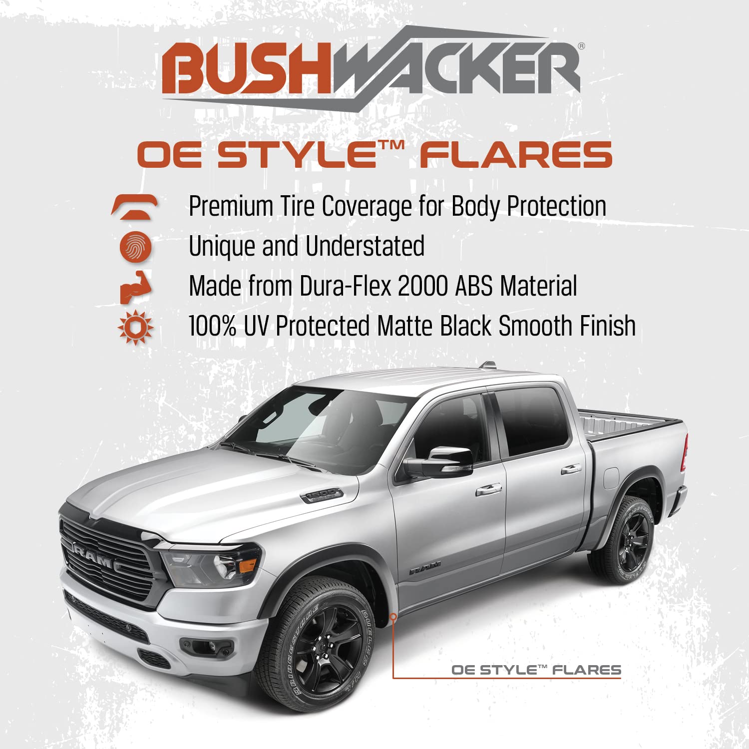 Bushwacker Oe Style Factory Front Fender Flares | 2-Piece Set, Black, Smooth Finish | 50057-02 | Fits 2019-2022 Ram 1500 (Excludes Rebel & Trx Models)