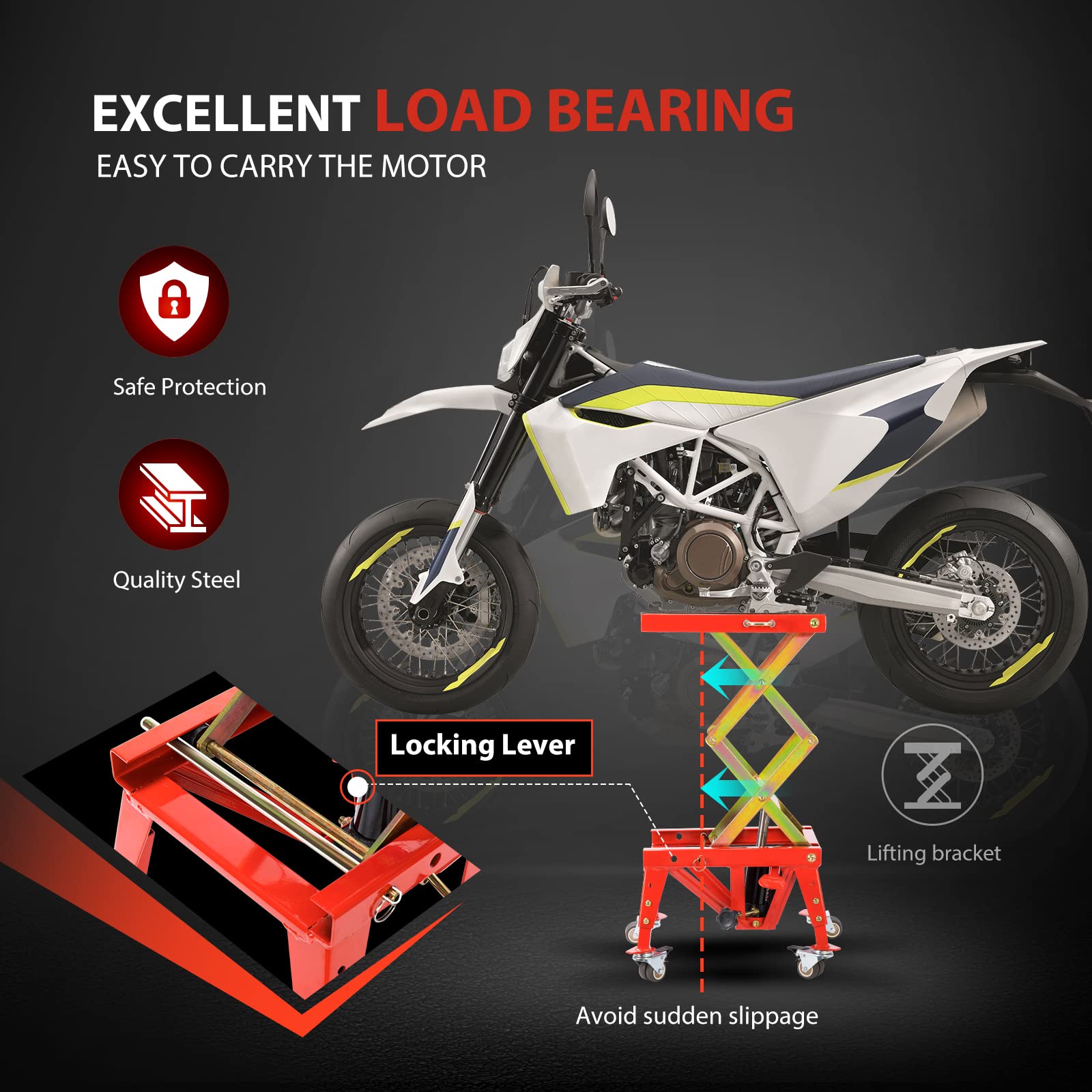 Vivohome 350 Lbs Heavy Duty Hydraulic Motorcycle Lift Jack Table Foot Operated Atv Dirt Bike Scissor Stand With 4 Wheels