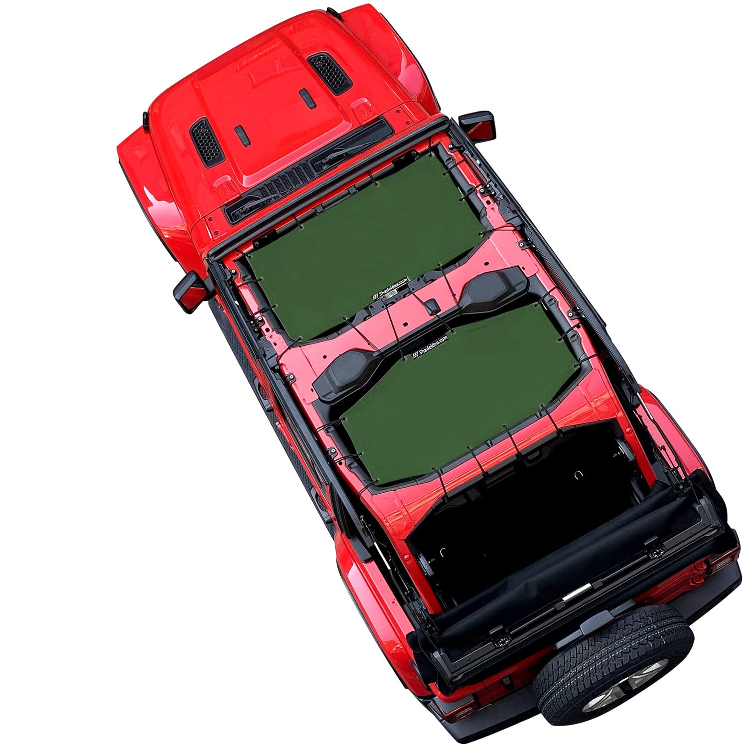 Shadeidea Sun Shade Top For Jeep Wrangler, Jl (2018-2023) 4 Door Top Sunshade, Front & Rear - Forest Green Jlu Mesh Screen Cover