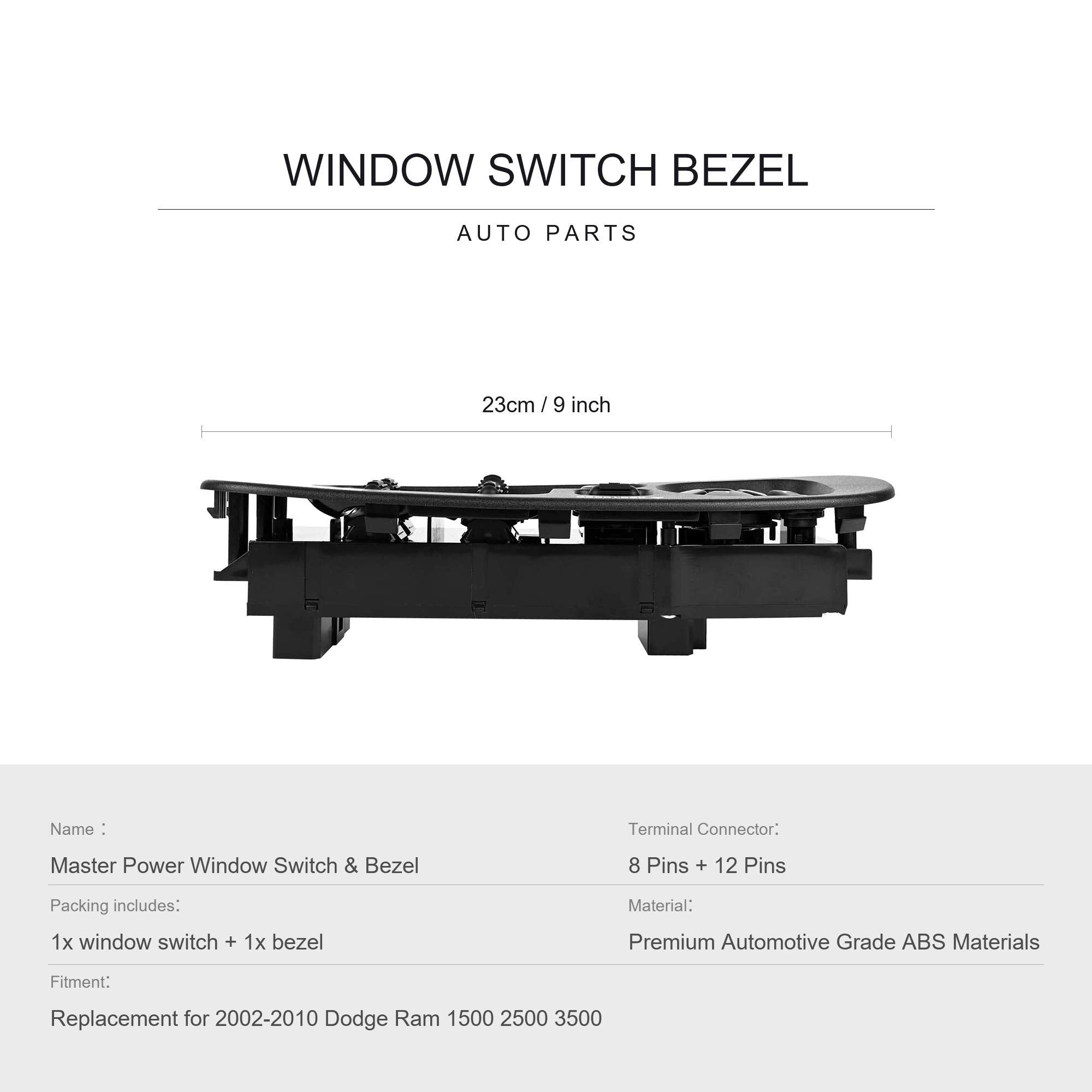Basiker Master Power Window Switch And Bezel Driver Side And Window Bezel Passenger Side Replacements For 2002-2010 Dodge Ram 15