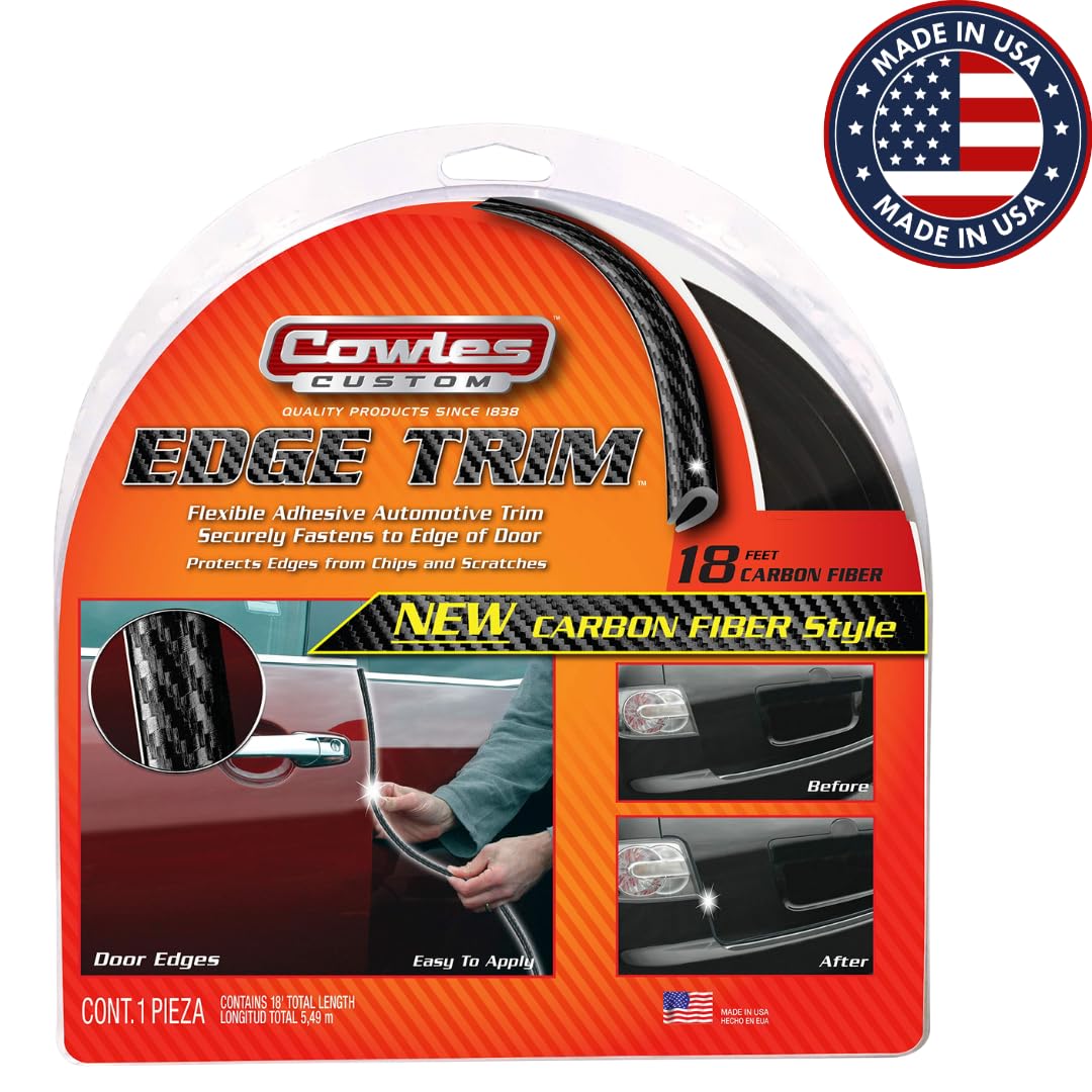 Cowles Custom, Carbon Fiber Style Edge Trim Protects And Enhances, Cars, Trucks, Boats, & Rvs - 18 Ft Of Flexible U-Channel Trim