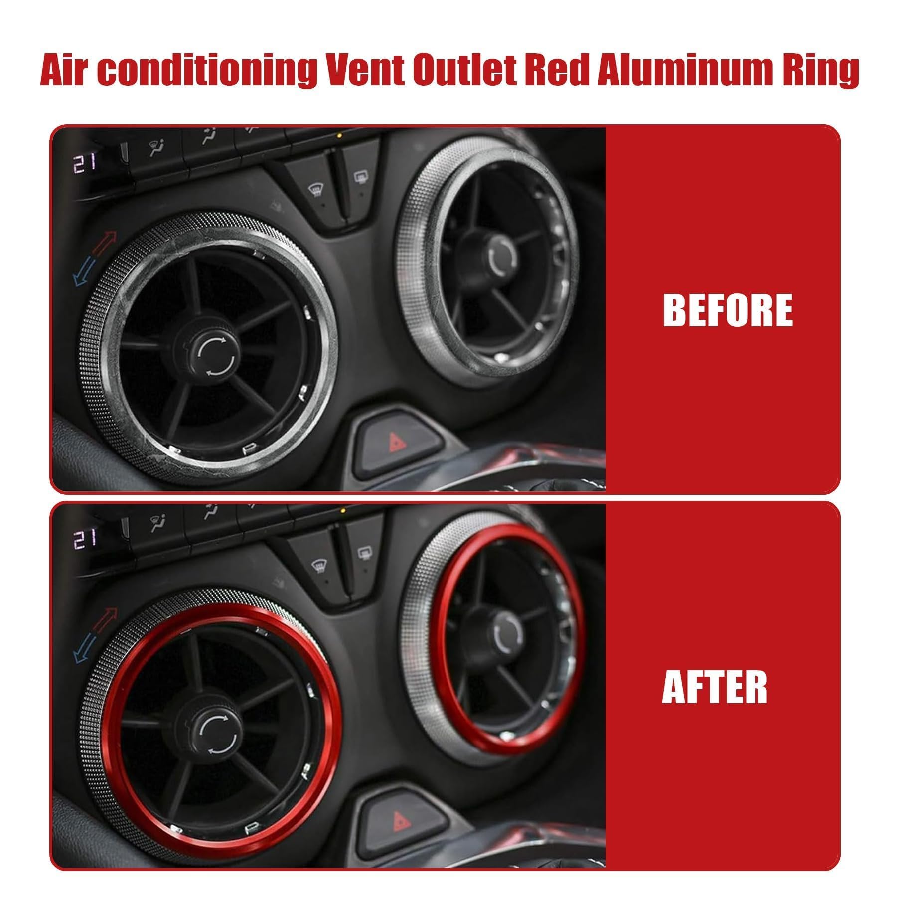 SecosAutoparts 4PCS Aluminum Air Vent Outlet Ring Cover for Chevrolet Camaro 2016-2020, Red Decor