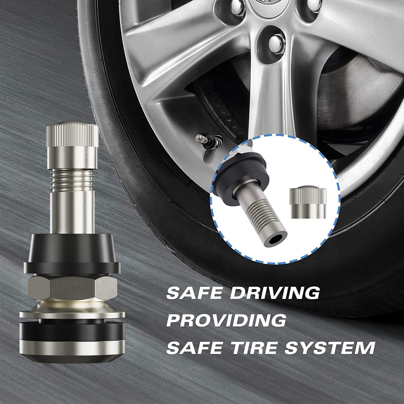 Ckauto 4 Pieces Tr416 Metal Valve Stems Outer Mount Fits .453'' & .625'' Rim Holes Long 1 1/2'', Silver