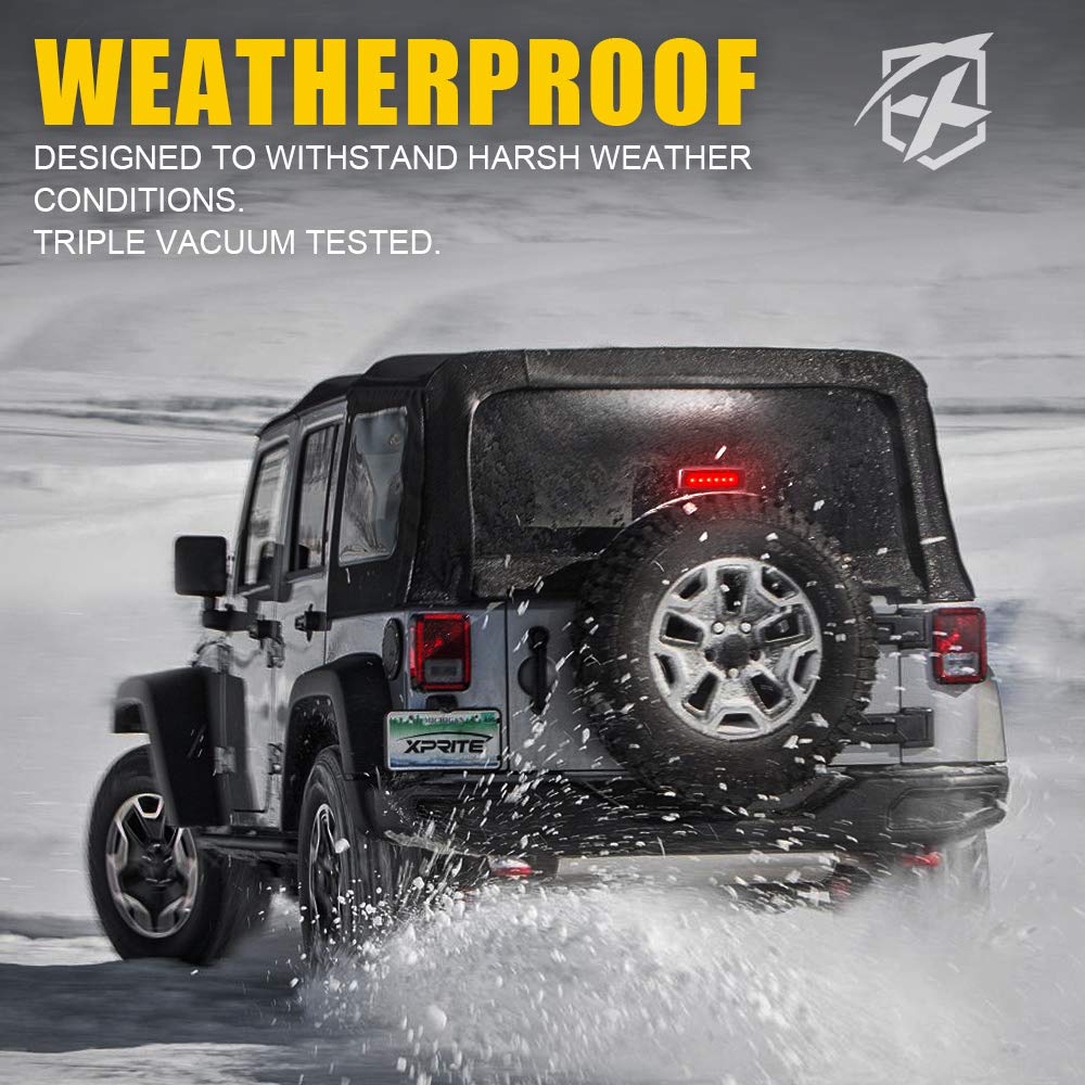 Xprite Led Third Brake Lights W/Clear Lens High Mount Stop Tail Light Compatible With 2007-2018 Jeep Wrangler Jk