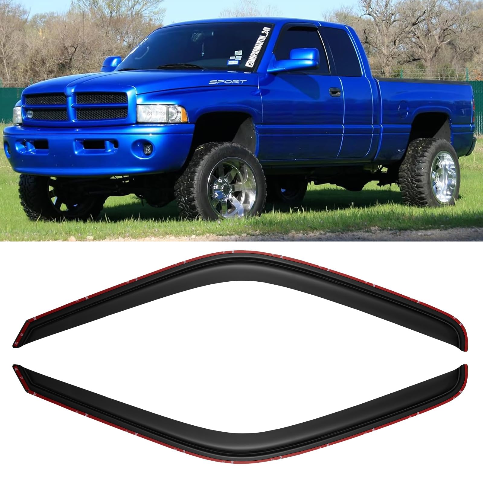 In-Channel Window Rain Guards For 1994-2001 Dodge Ram 1500, Vent Visors Shades Wind Deflectors For 94-02 Ram 2500 3500