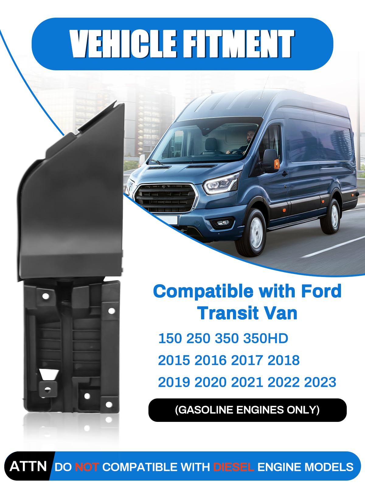Transit Fuel Door, Transit Gas Door Assembly + Black Cover, Compatible with Ford Transit Vans 150 250 350(HD) 2015-2023, Van Fue