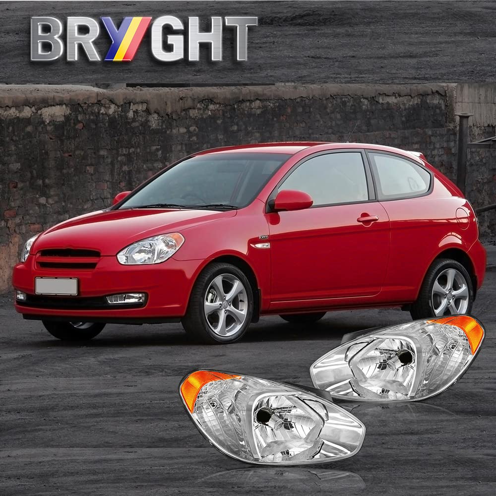 Bingbingmotor Bryght Headlight Assembly Fit For 2007-2011 Hyundai Accent Passenger And Driver Side Halogen Replacement Oe Headla