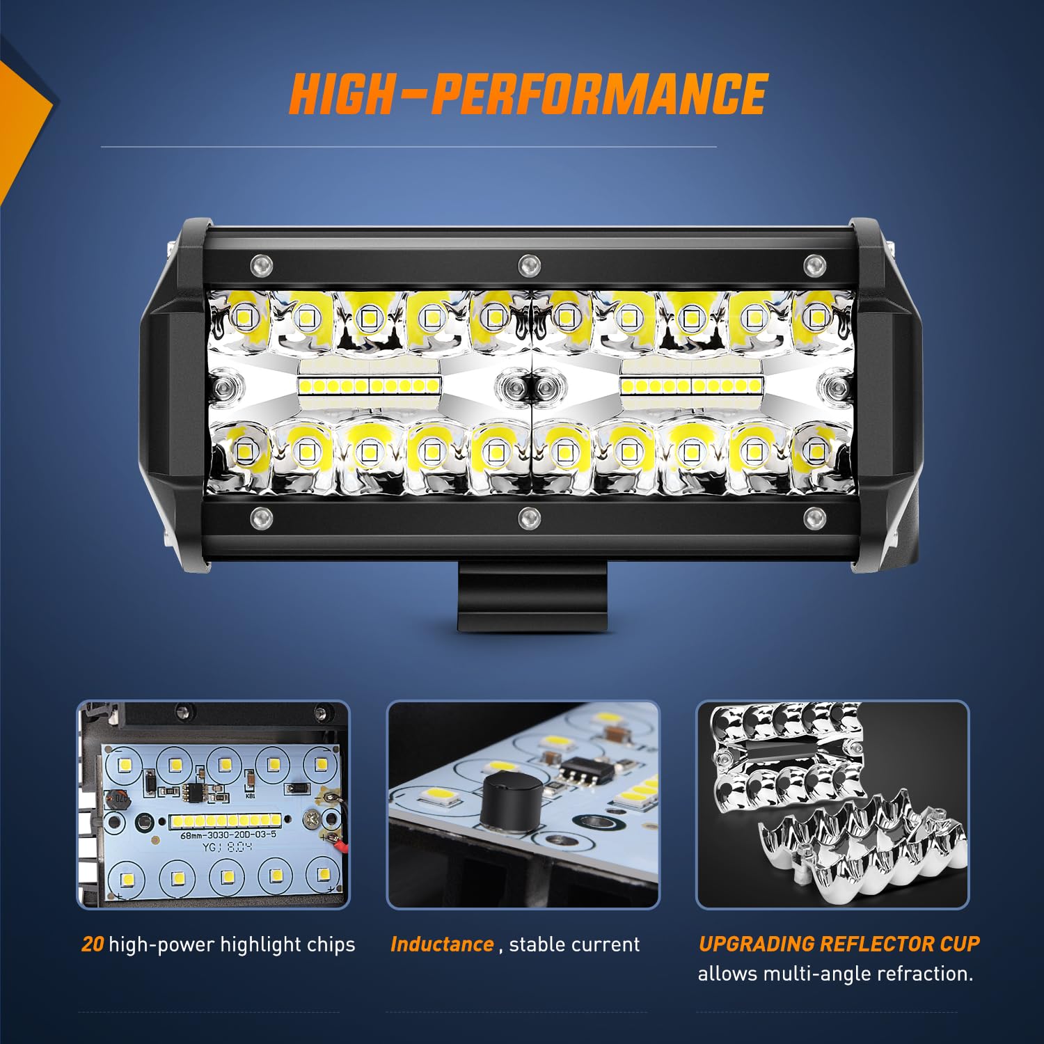 Nilight Led Pods 4Pcs 6.5 Inch 120W Light Bar Triple Rows Spot Flood Combo Driving Lights 5Pin Rocker Switch Wiring Harness Kit-