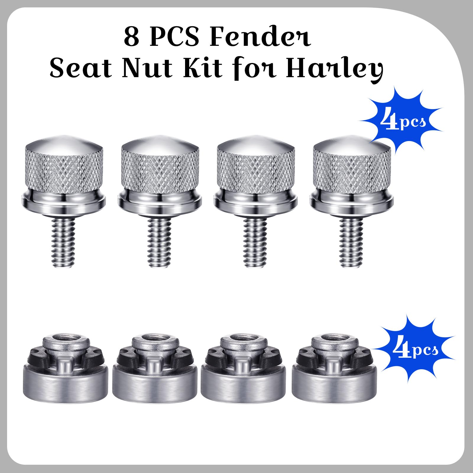 Therwen 8 Pcs Seat Bolt Screw Nut Kit Fender Seat Nut Kit 1/4-20 Thread Compatible With Harley-Davidson Sportster, Compatible With Softail Touring Dyna (Silver)