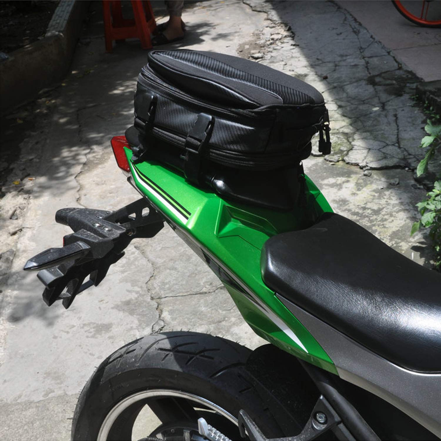 E-Riding Motorcycle Tail Bag, Motorbike Saddlebags, Waterproof Rear Seat Bike Backpack, Multifunctional Luggage Suitcase, Pu Lea