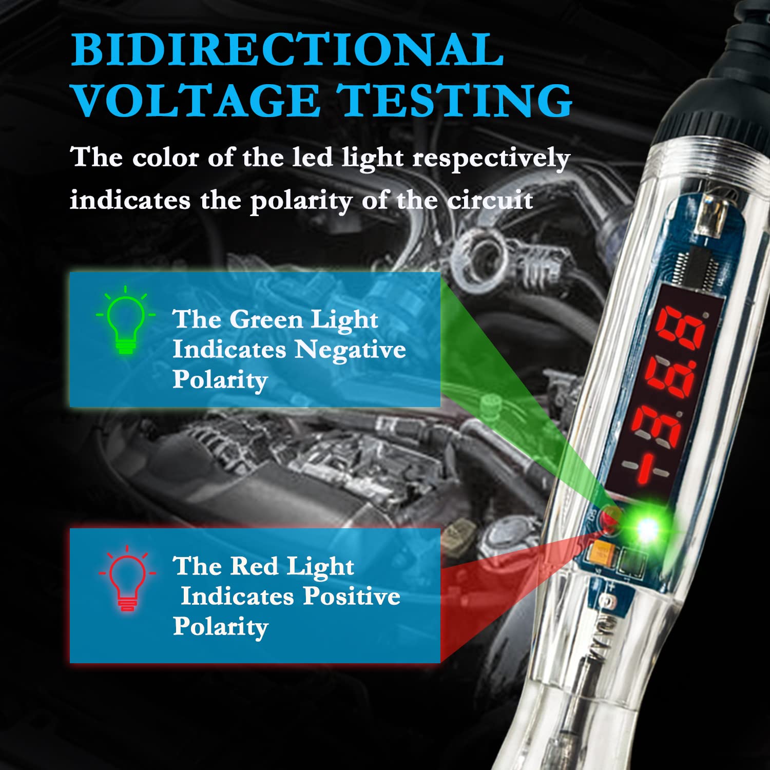 Gogonfly Upgraded 3-72V Automotive Test Light, Heavy Duty Digital Led Circuit Tester With Voltmeter And Dual Color Polarity Indi
